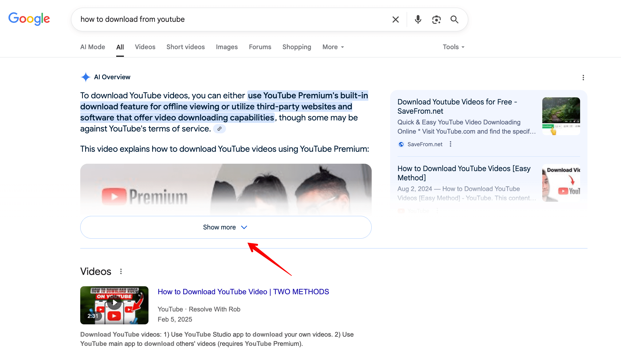Show more button in AI Overviews