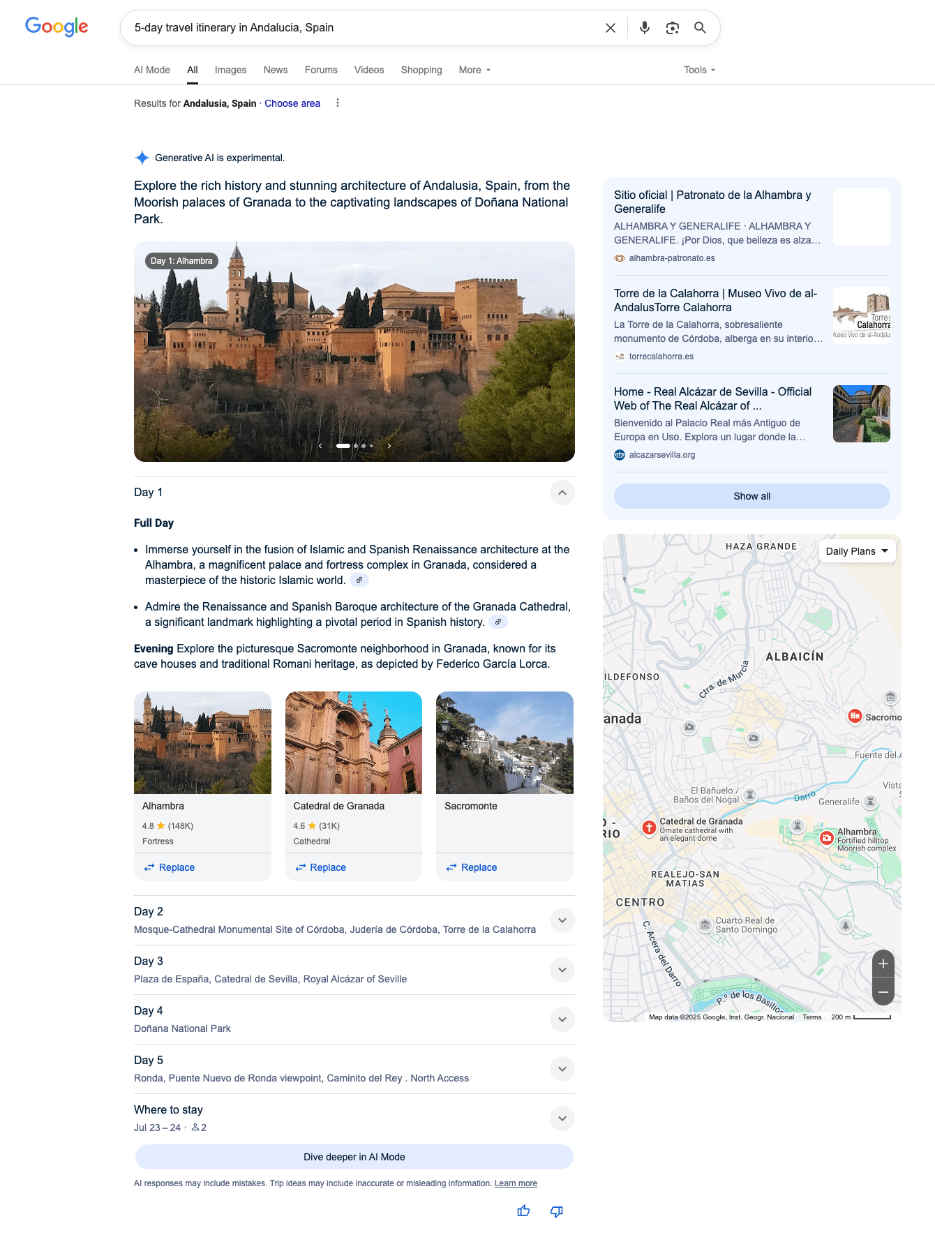 AI tourism recommendations in Google