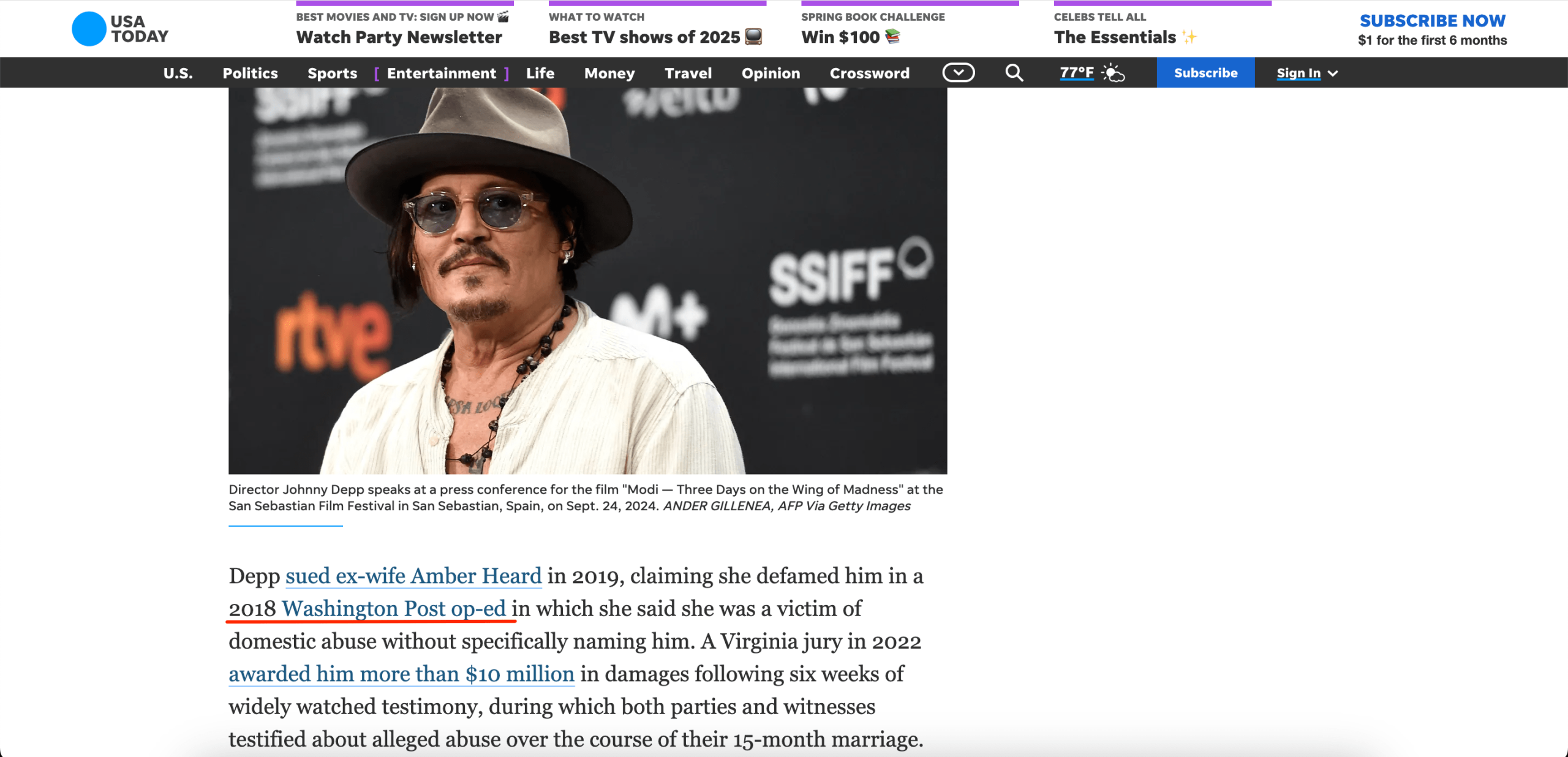 USA Today article with the latest news on Johnny Depp