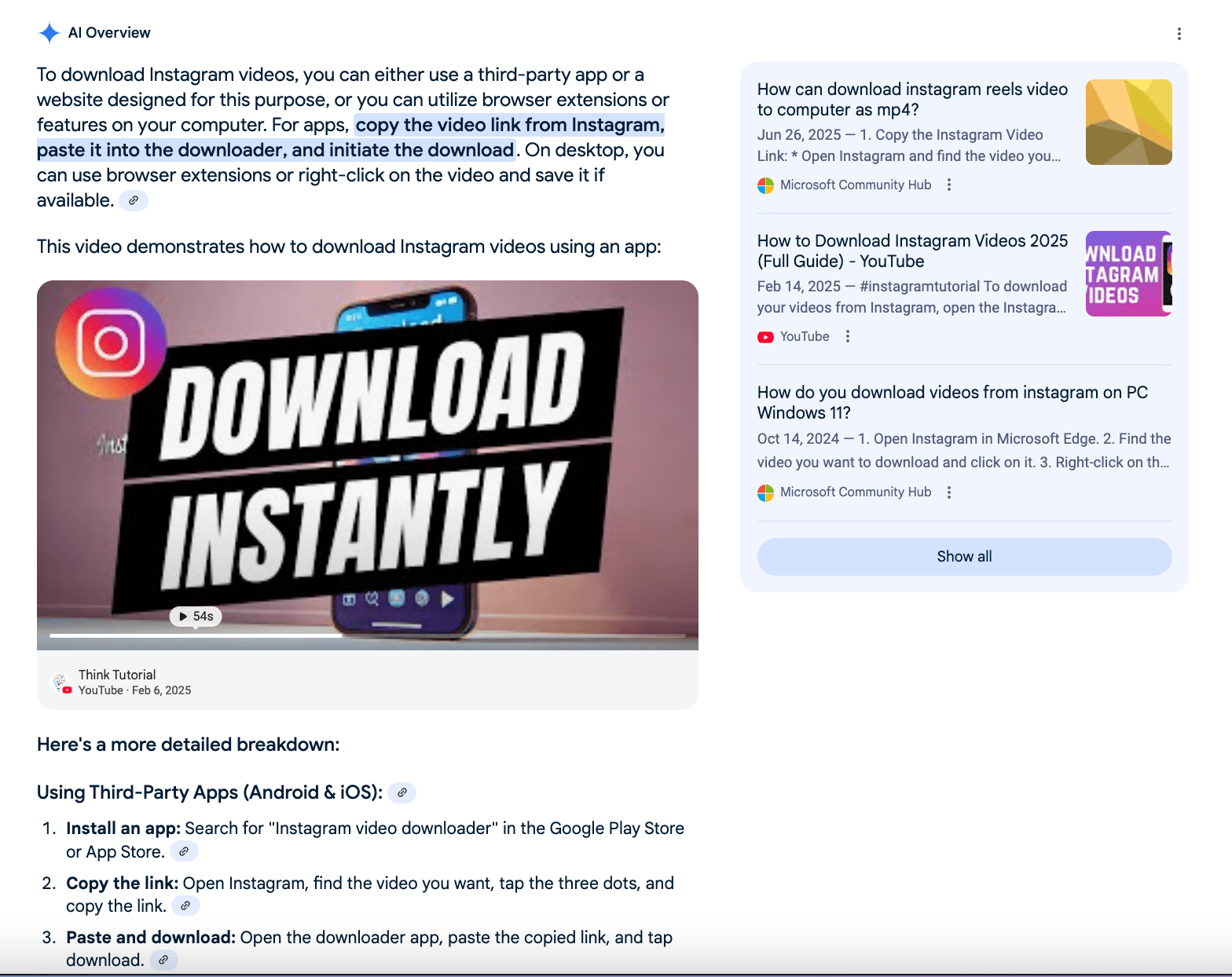 Text with video in AI Overviews