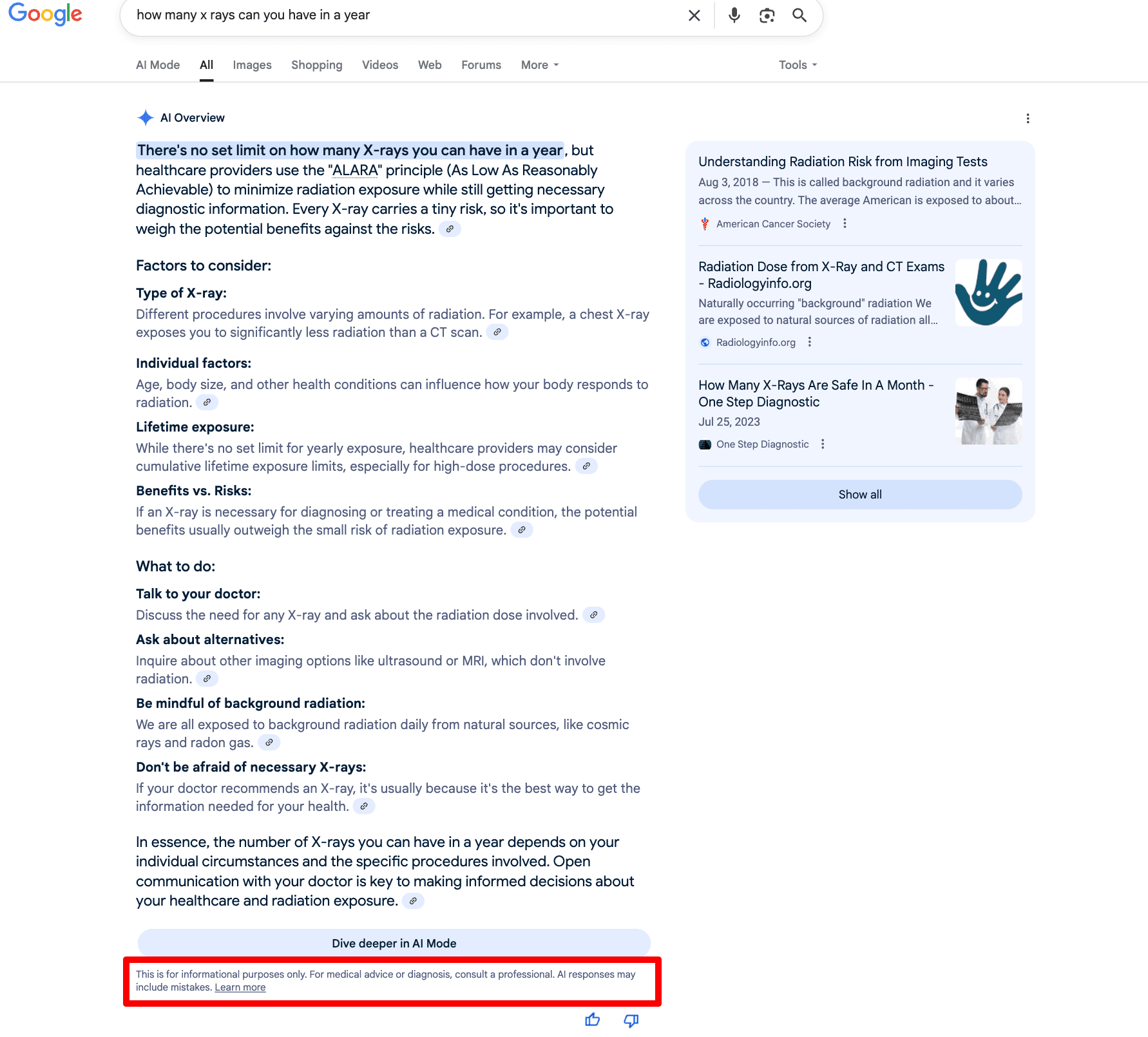 AIOs disclaimers for YMYL keywords