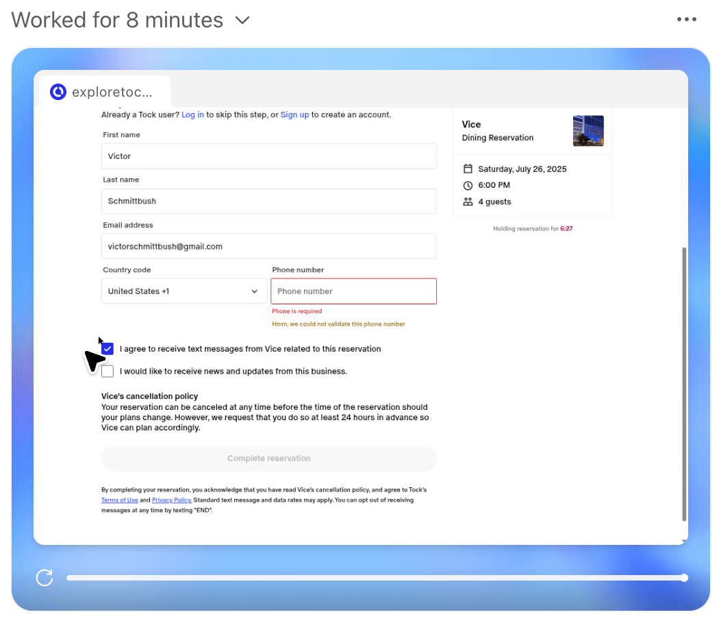 ChatGPT Agent finalizes VICE booking after 8 minutes