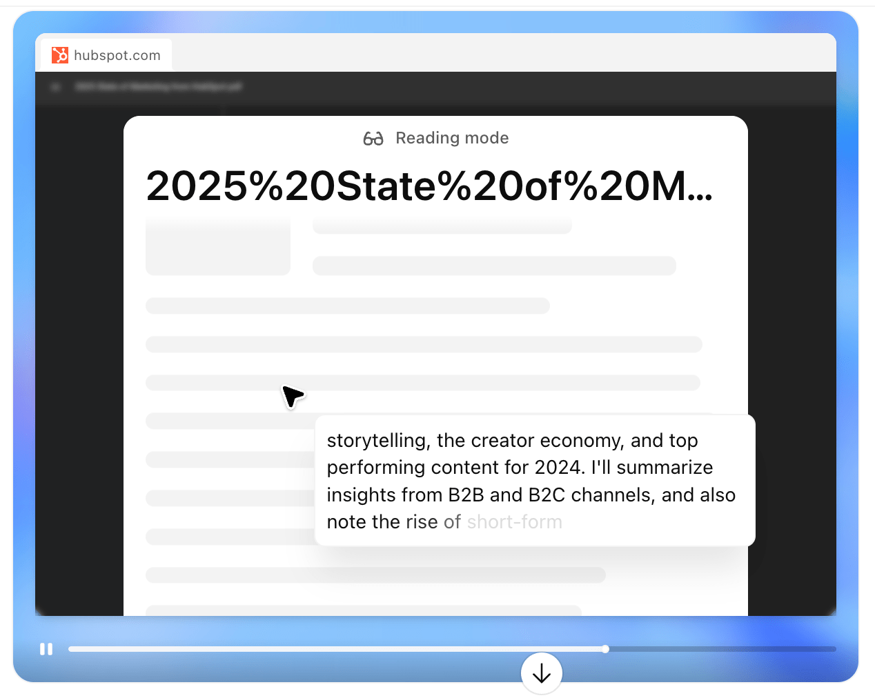 ChatGPT Agent prepares to write summary about Hubspot's gated content