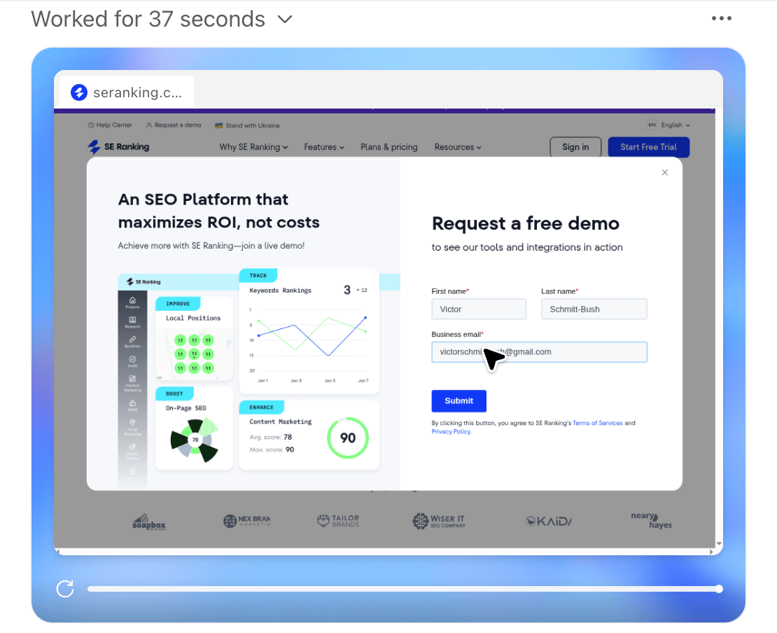ChatGPT Agent books demo with SE Ranking