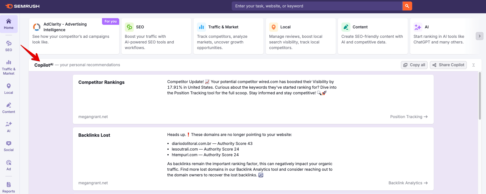 Semrush's Copilot AI