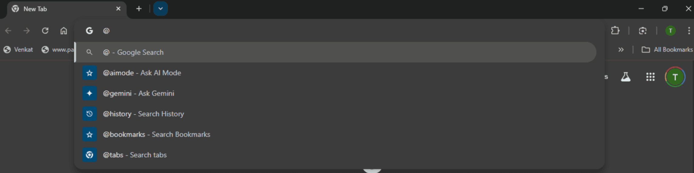 AI Mode option in Chrome address bar