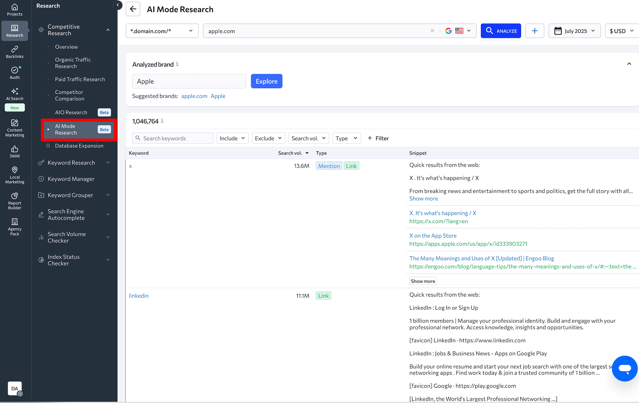 SE Ranking’s AI Mode Research tool