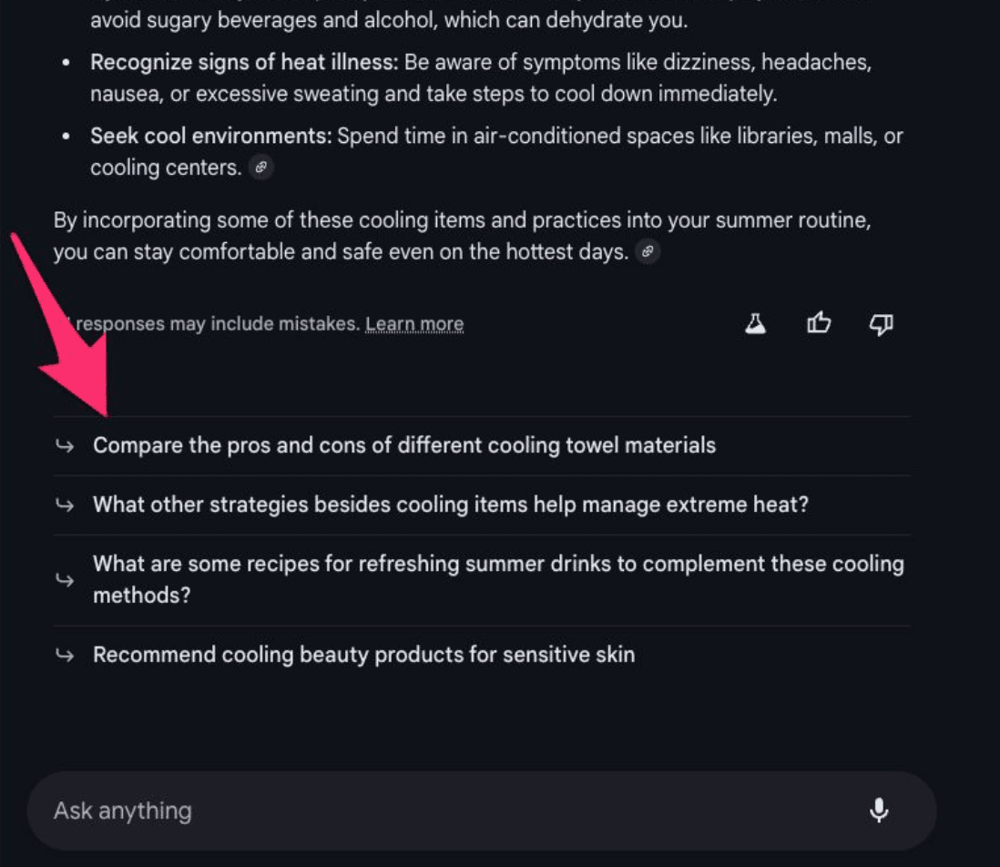 Google AI Mode follow-up suggestions