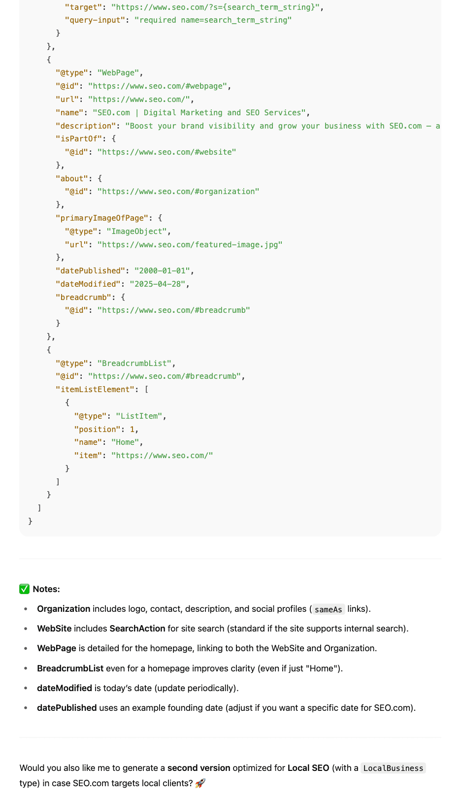 Generating schema markup with ChatGPT