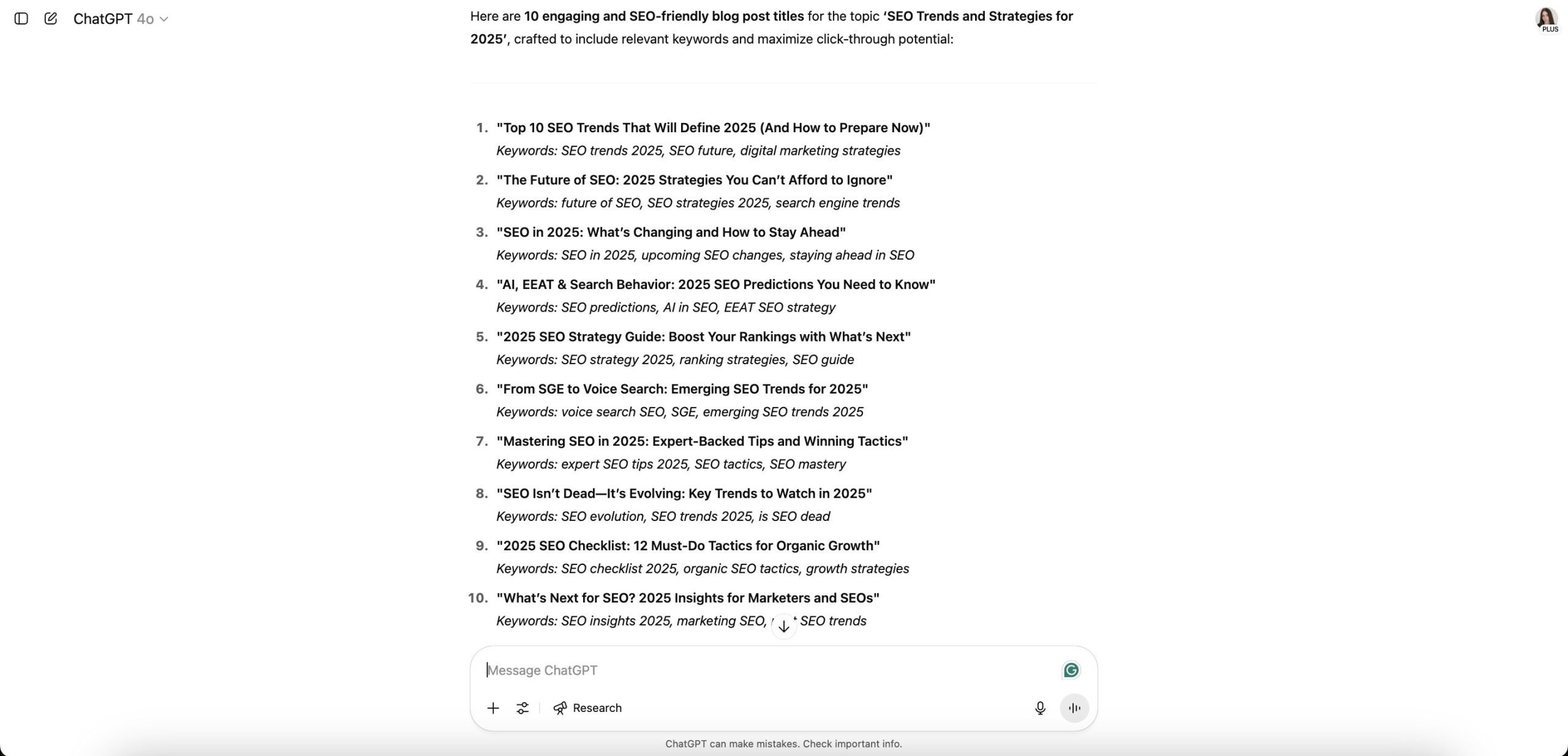 ChatGPT for generating blog post titles