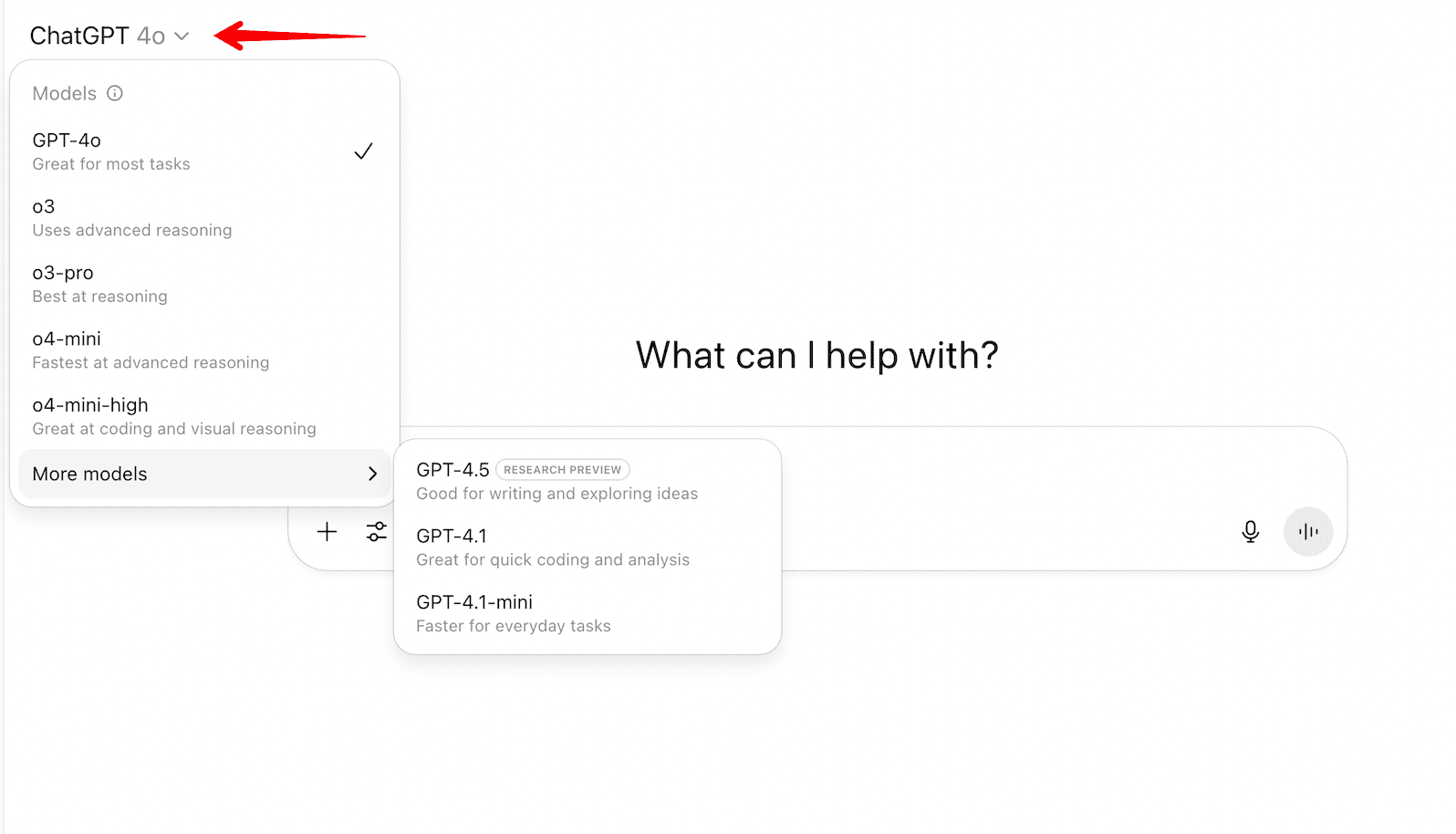 Available language models in ChatGPT