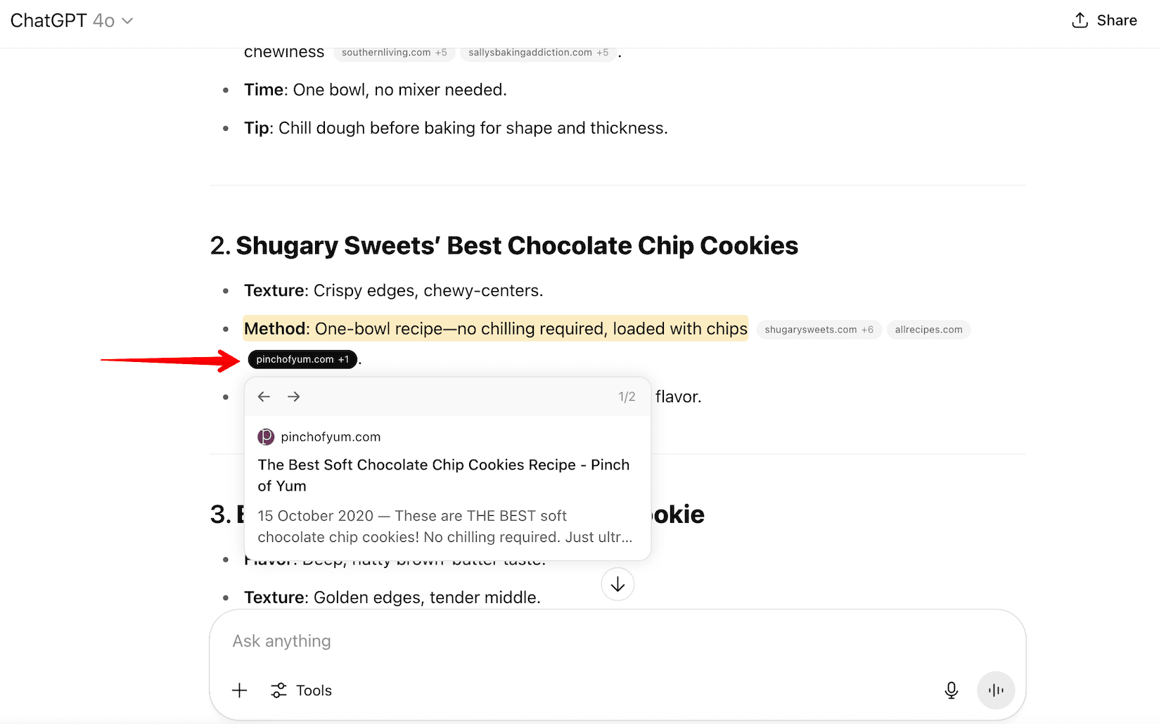 Sources in ChatGPT