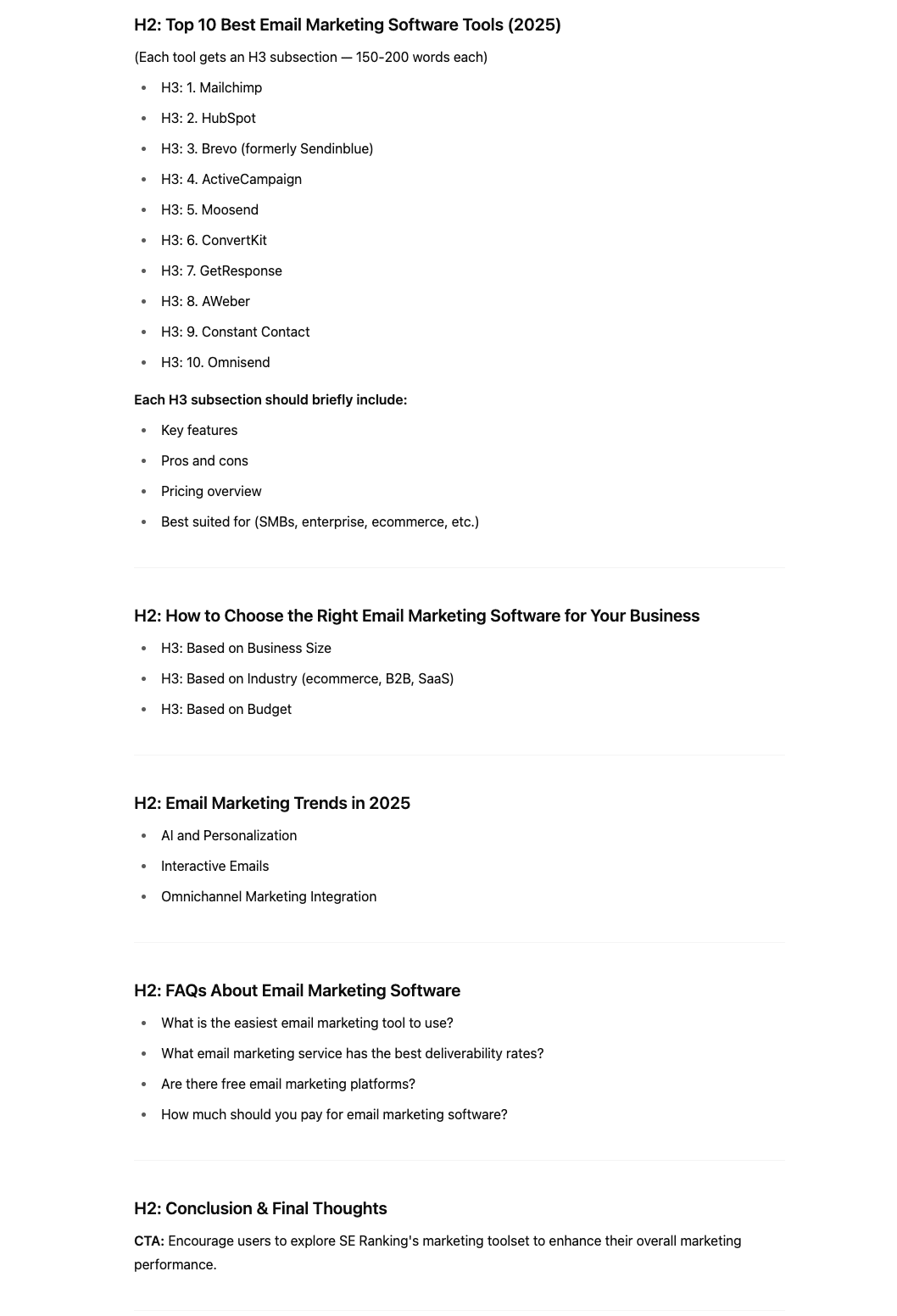 Creating detailed SEO brief in ChatGPT