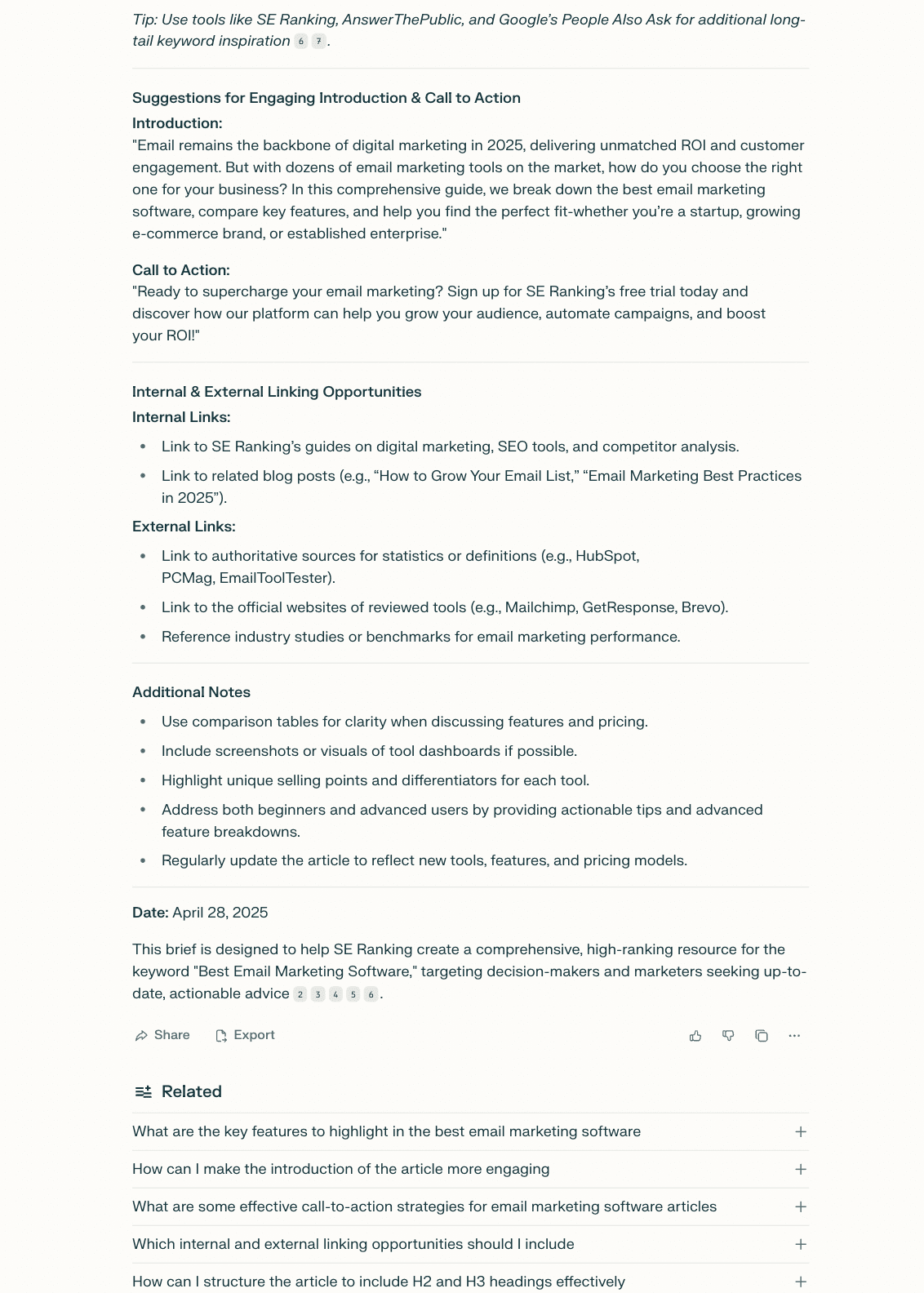 SEO brief in Perplexity AI