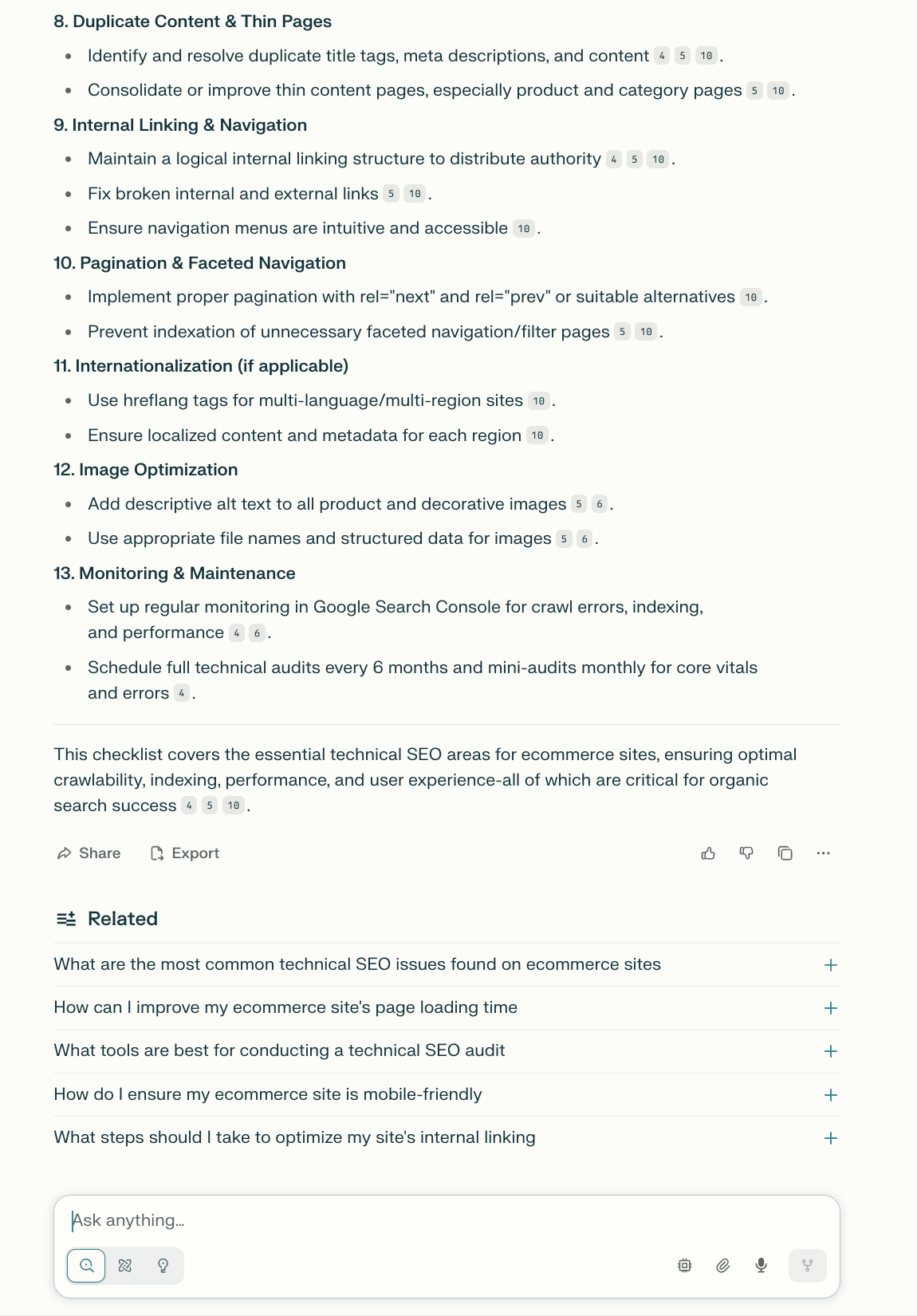 Checklist for technical SEO audit (Perplexity)