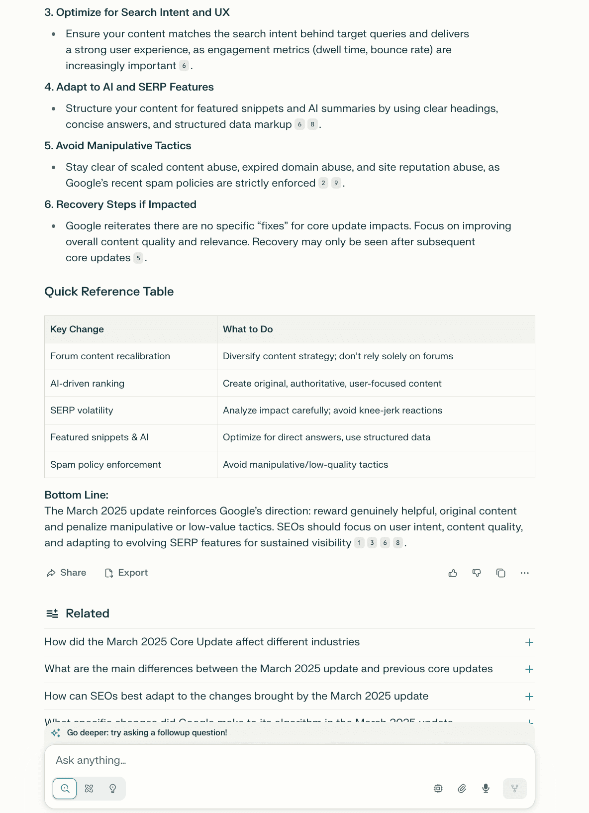 Summarizing the latest Google Search algorithm update with Perplexity