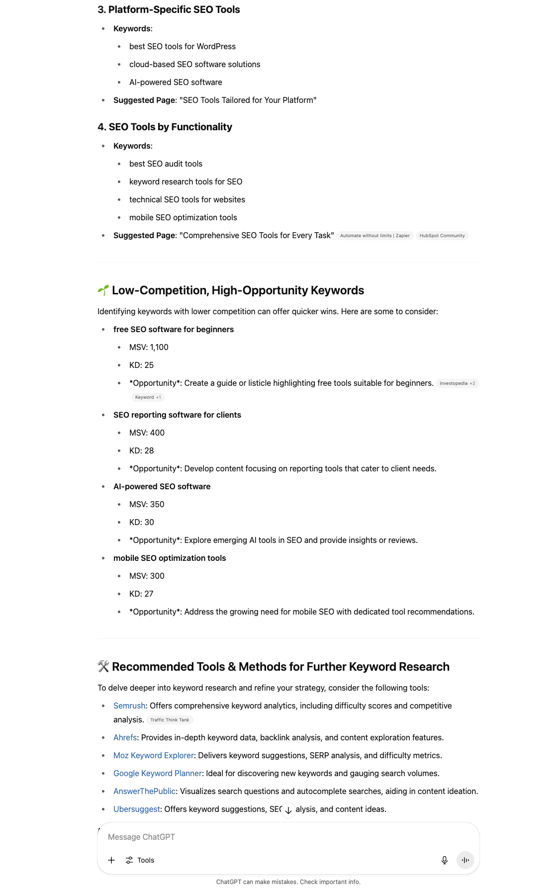 Keyword analysis (ChatGPT)