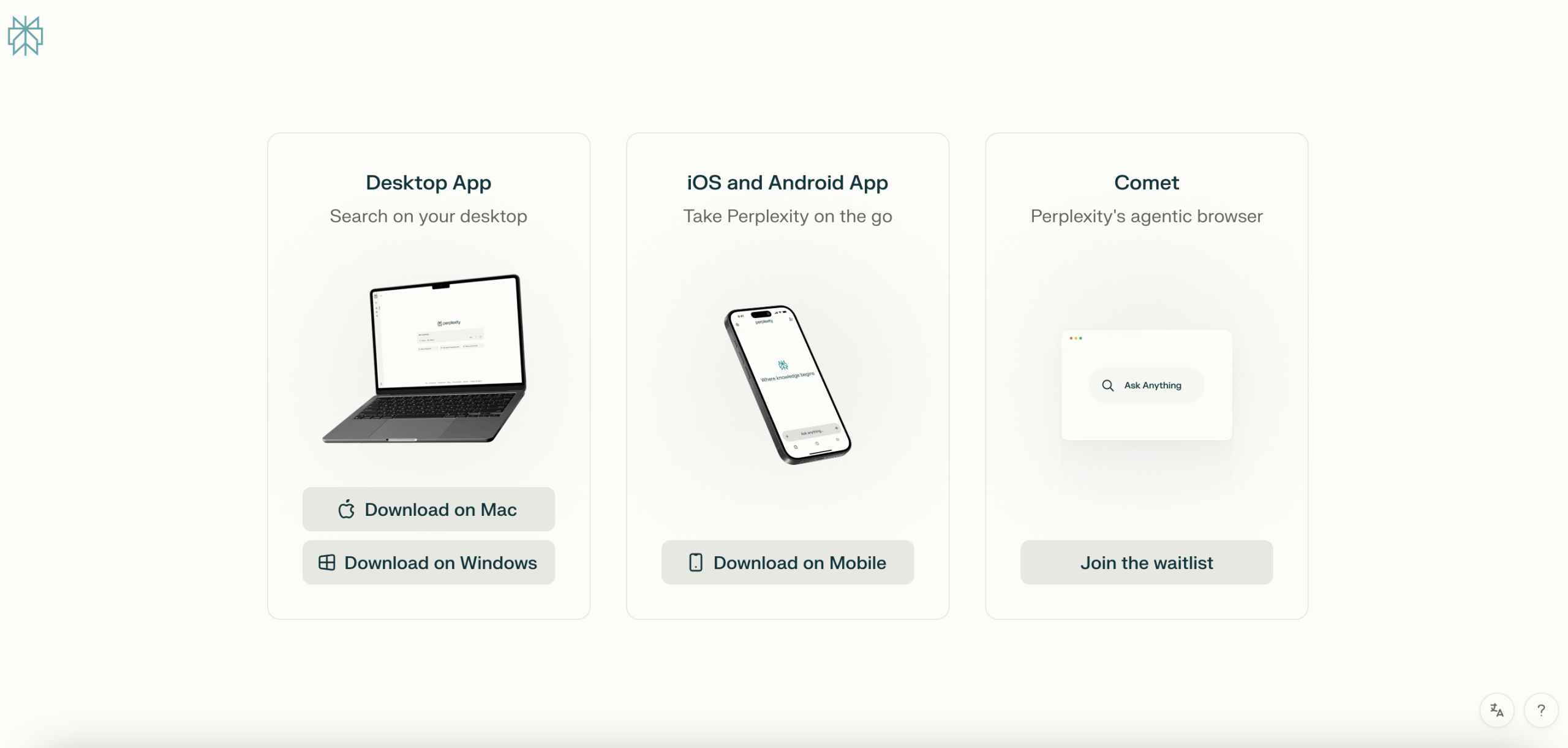 Perplexity AI offers a desktop version, a mobile app, and a browser extension