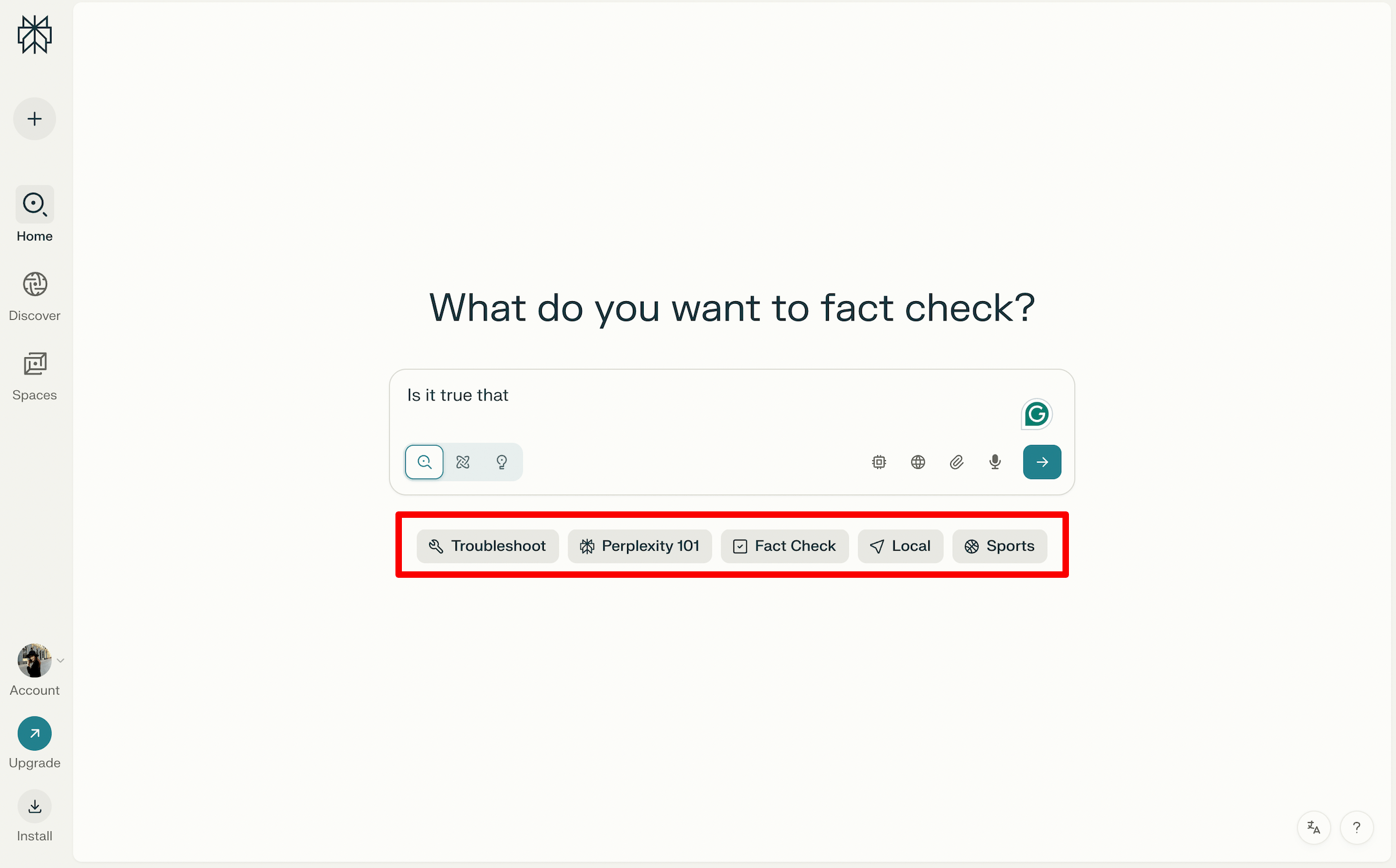 Prompts organized by topic in Perplexity