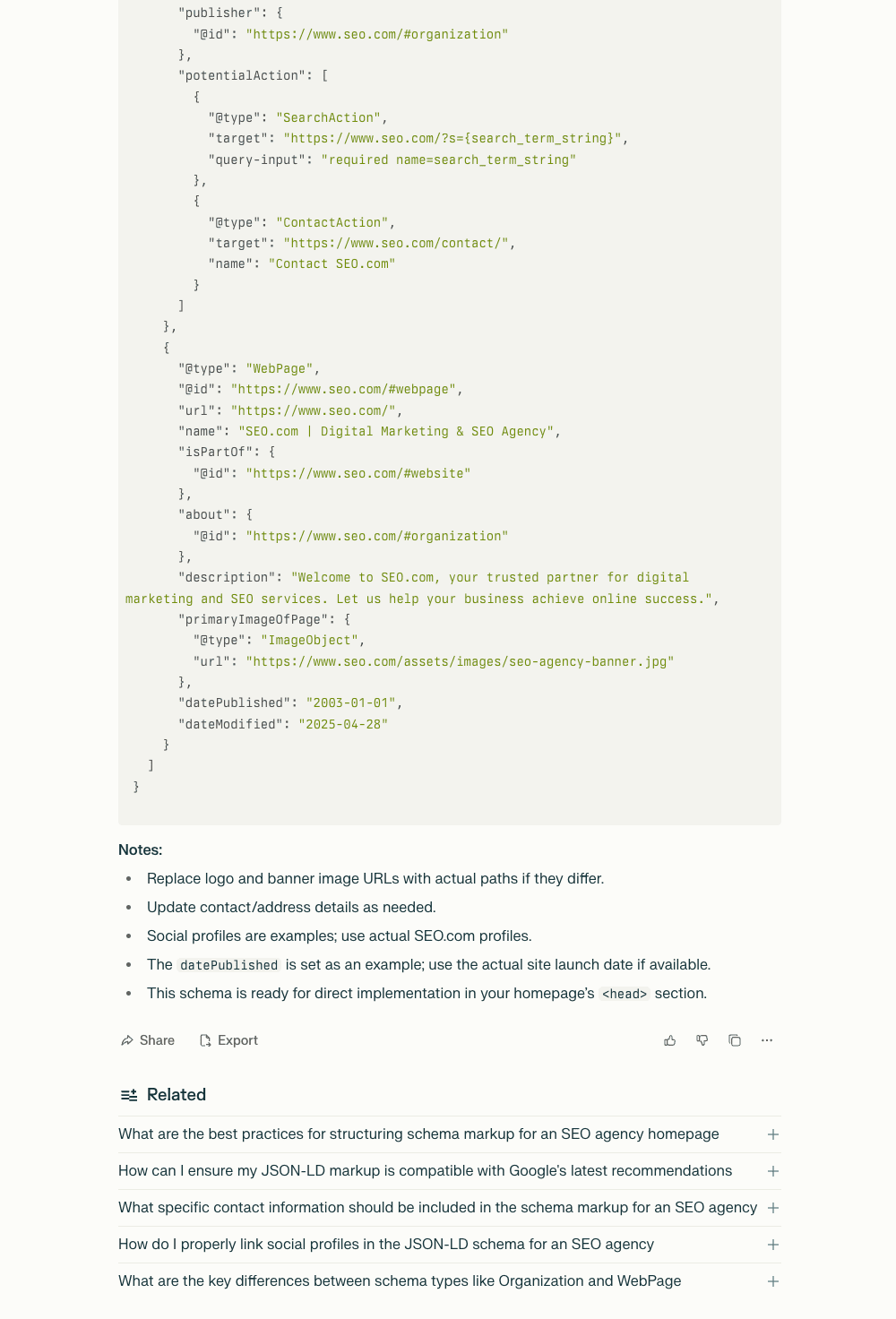 Schema markup in Perplexity AI