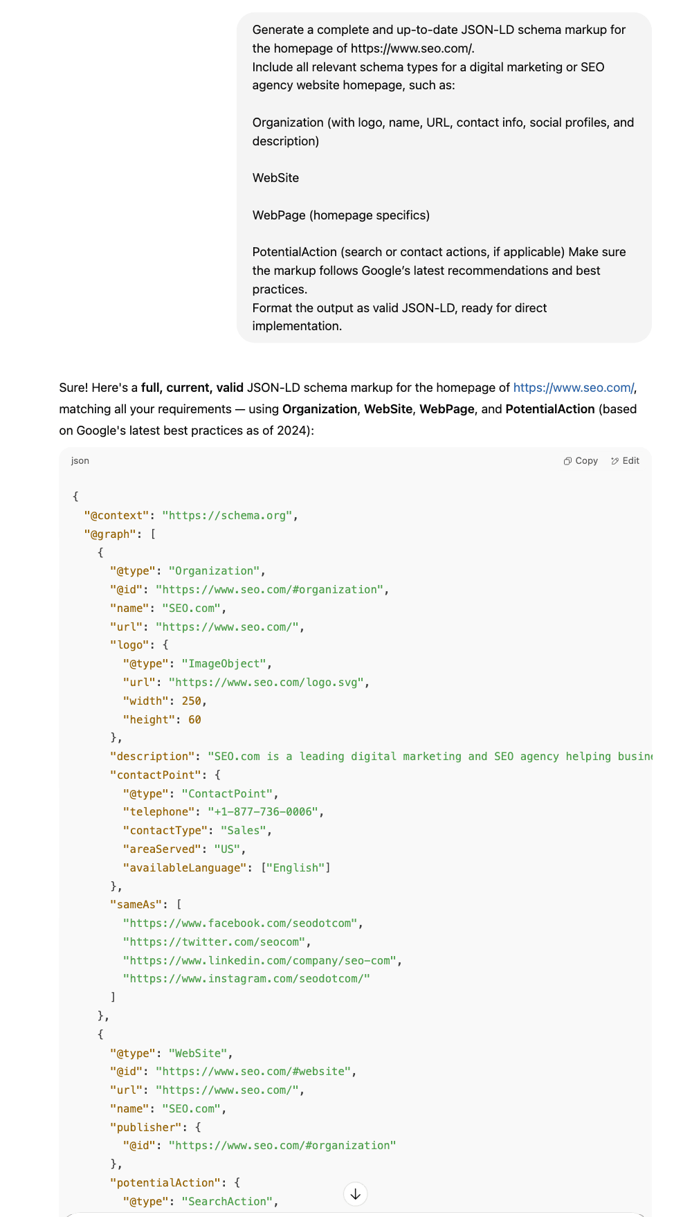 Generating schema markup in ChatGPT