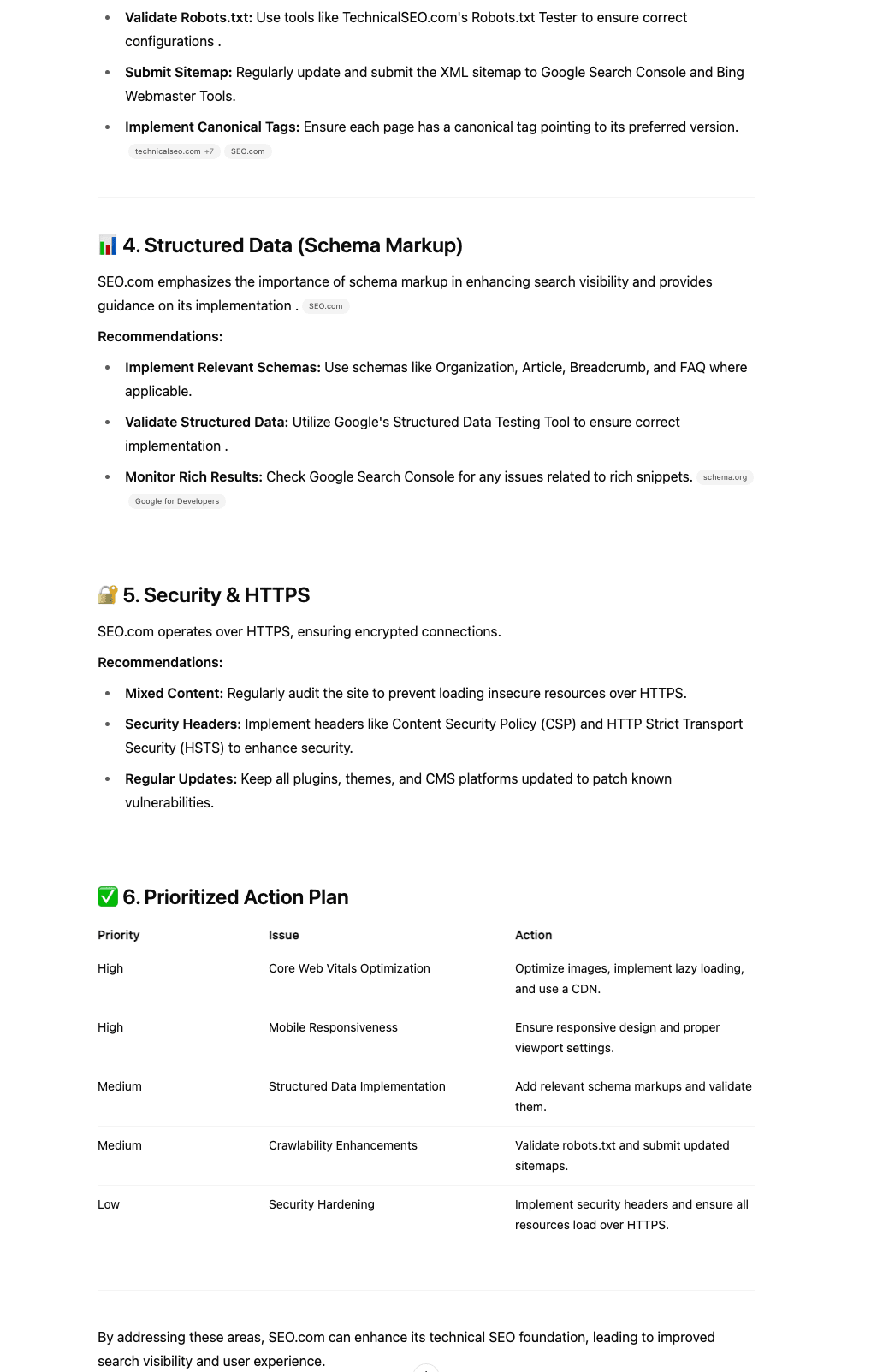 Technical SEO audit in ChatGPT