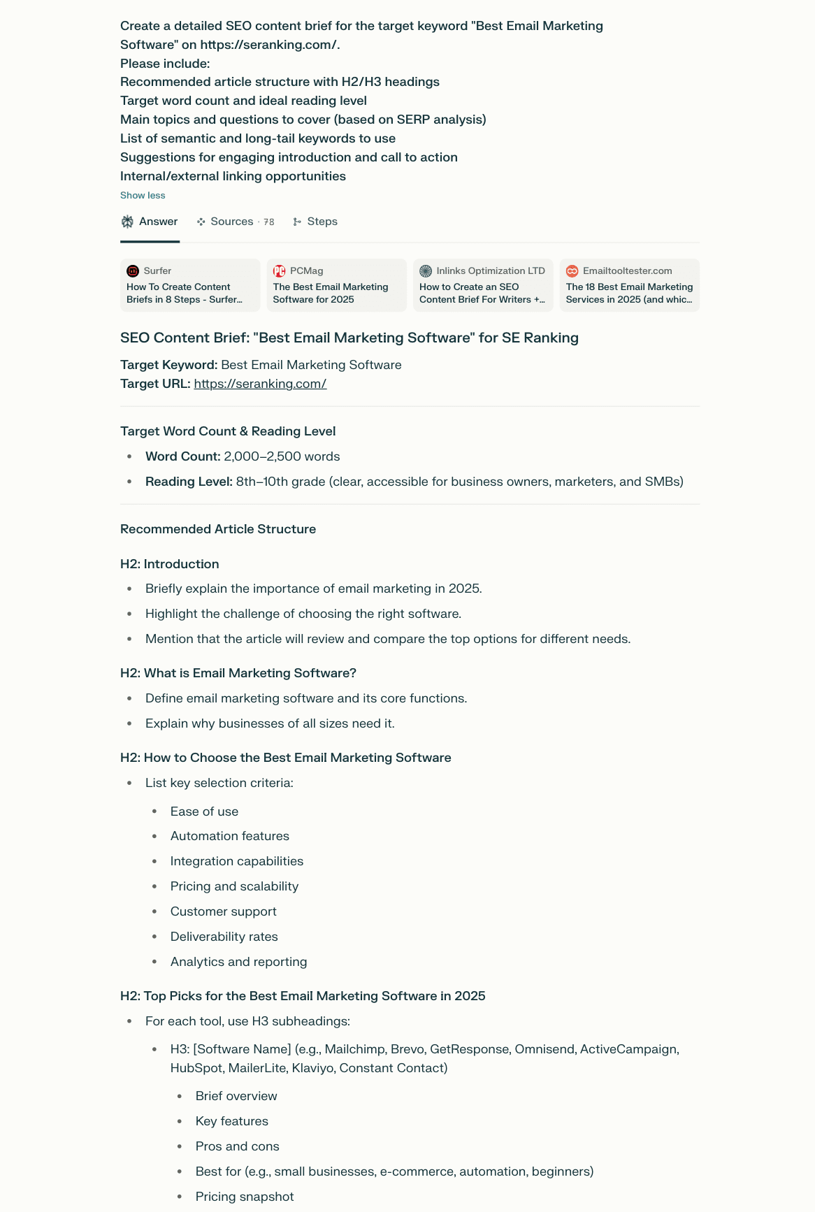 Creating detailed SEO brief with Perplexity AI