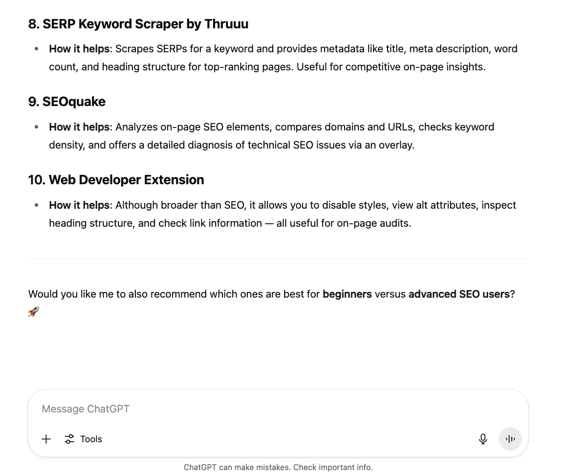 Free tools and Chrome extensions (ChatGPT)