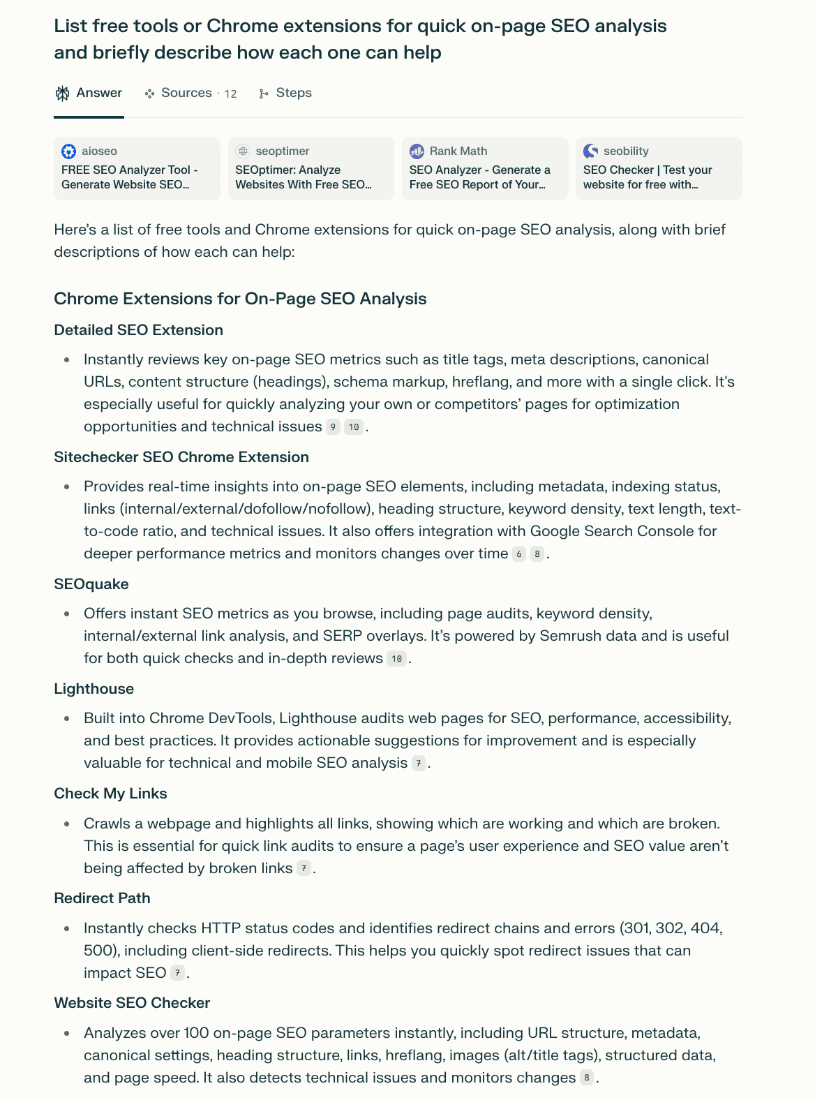 Free tools and Chrome extensions in Perplexity AI