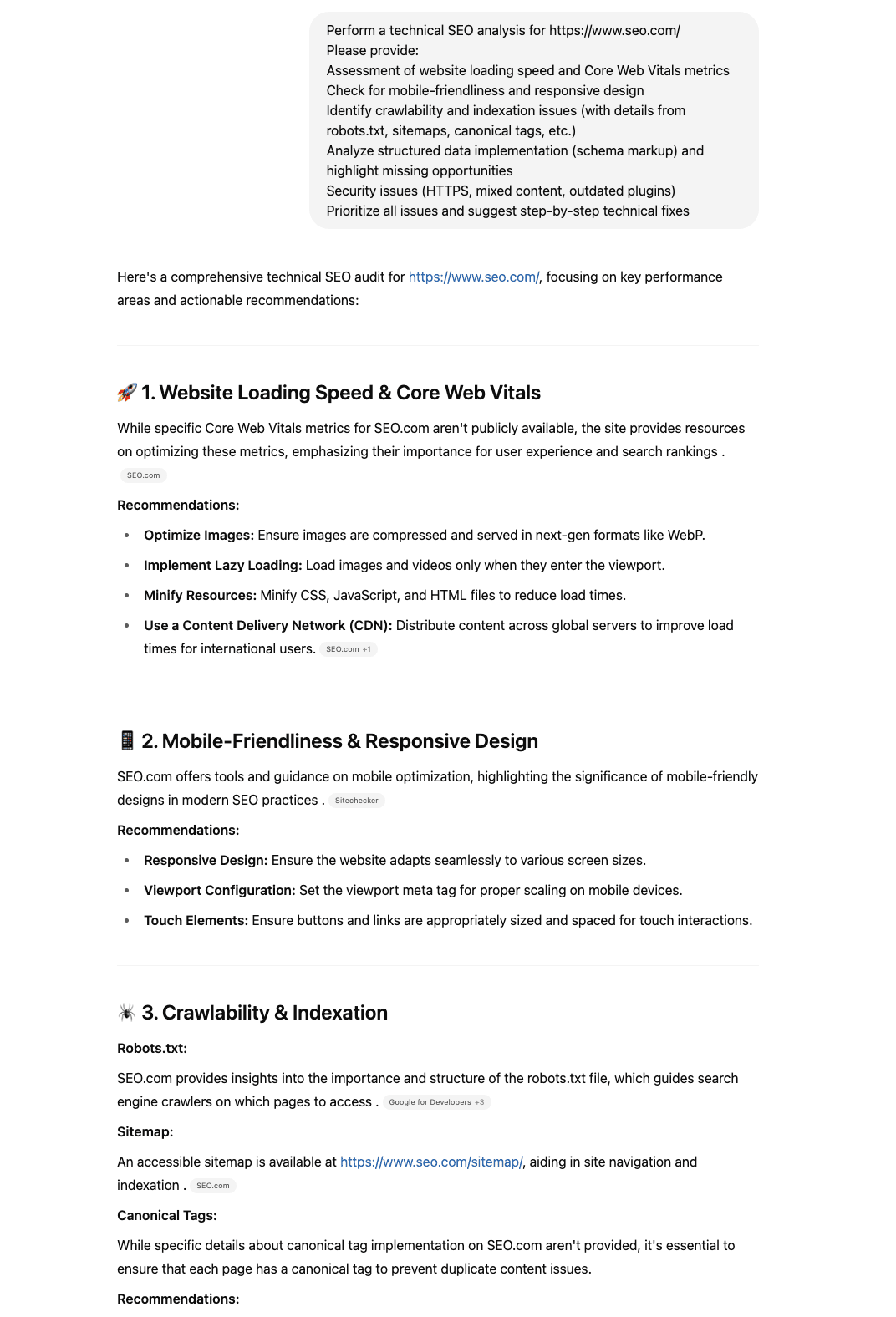 Performing technical SEO audit in ChatGPT