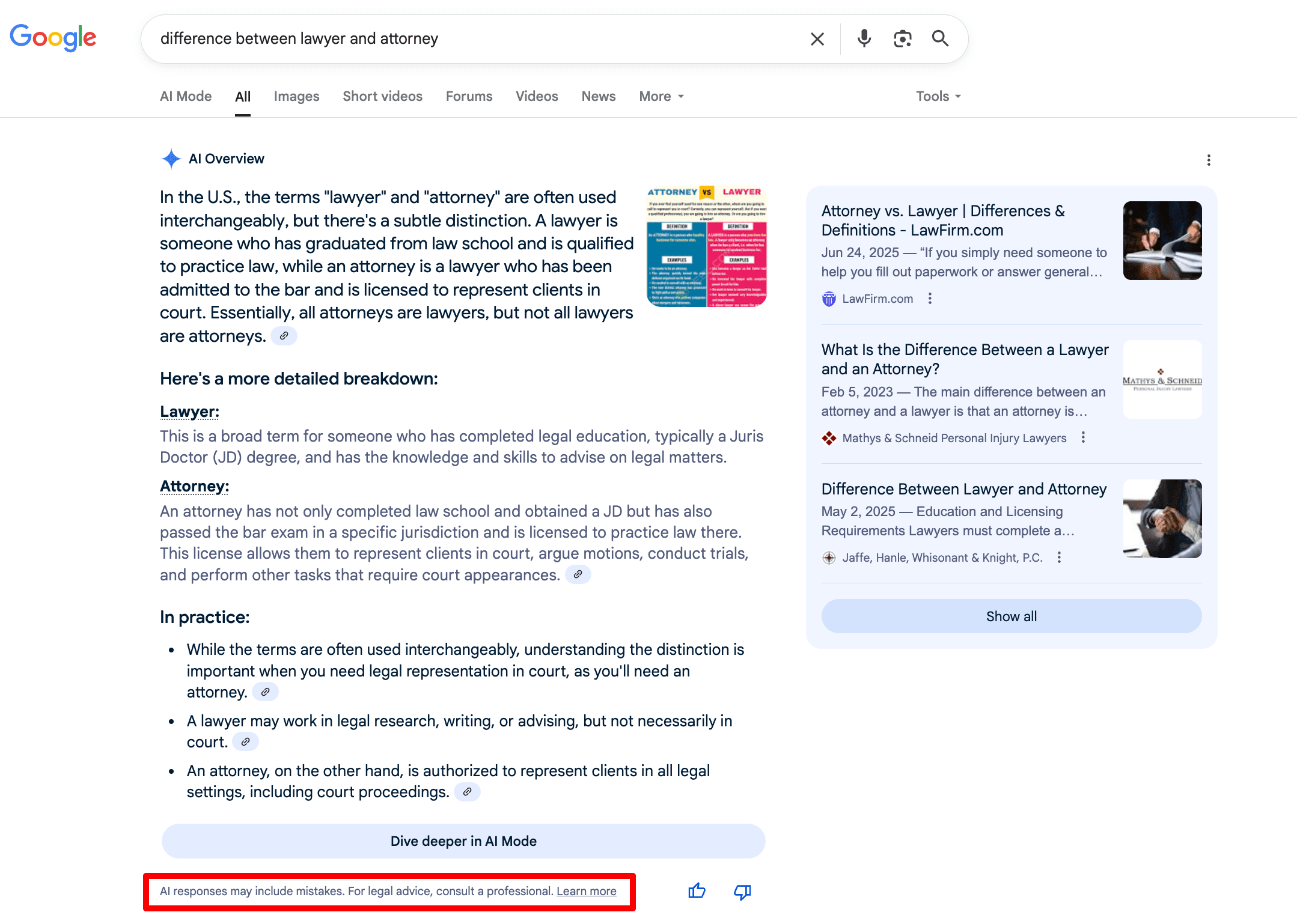 AIOs disclaimers for YMYL queries