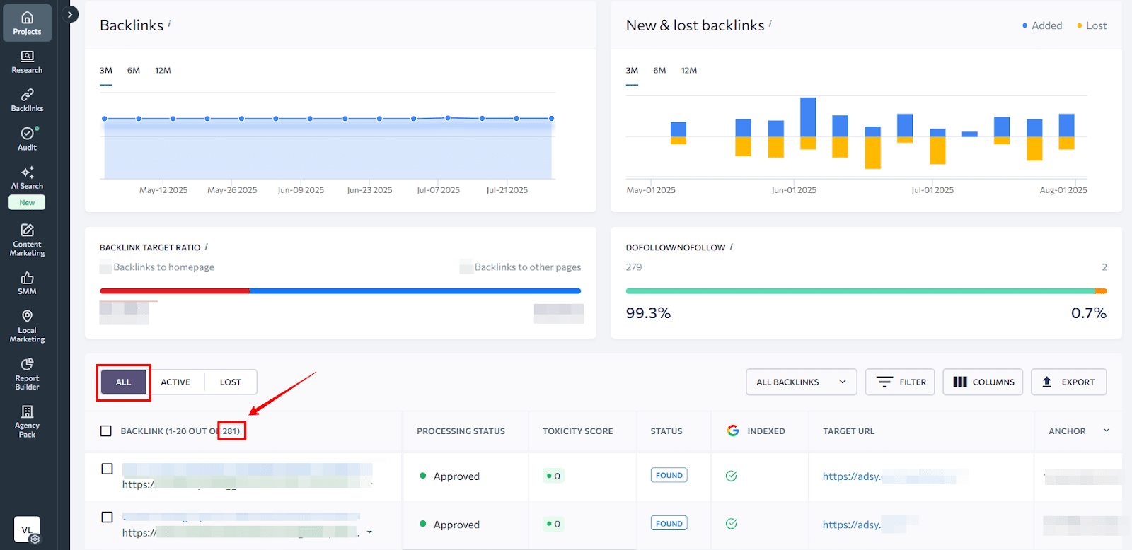 SE Ranking’s Backlink Monitor