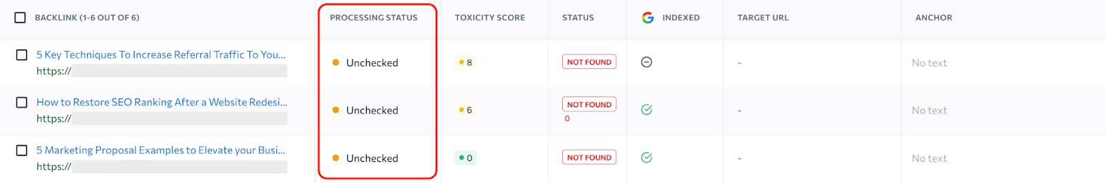 The Unchecked status in SE Ranking