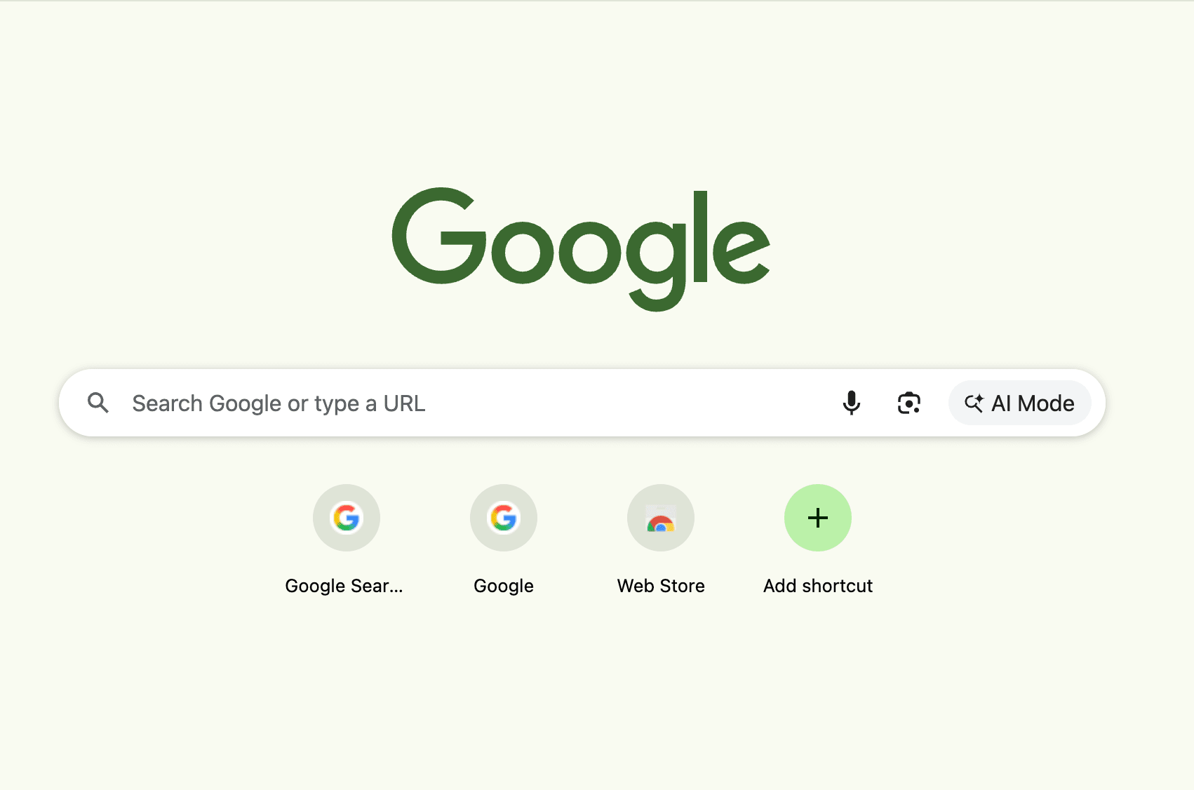Google's main page shows AI Mode tucked away to the side as an optional feature on desktop