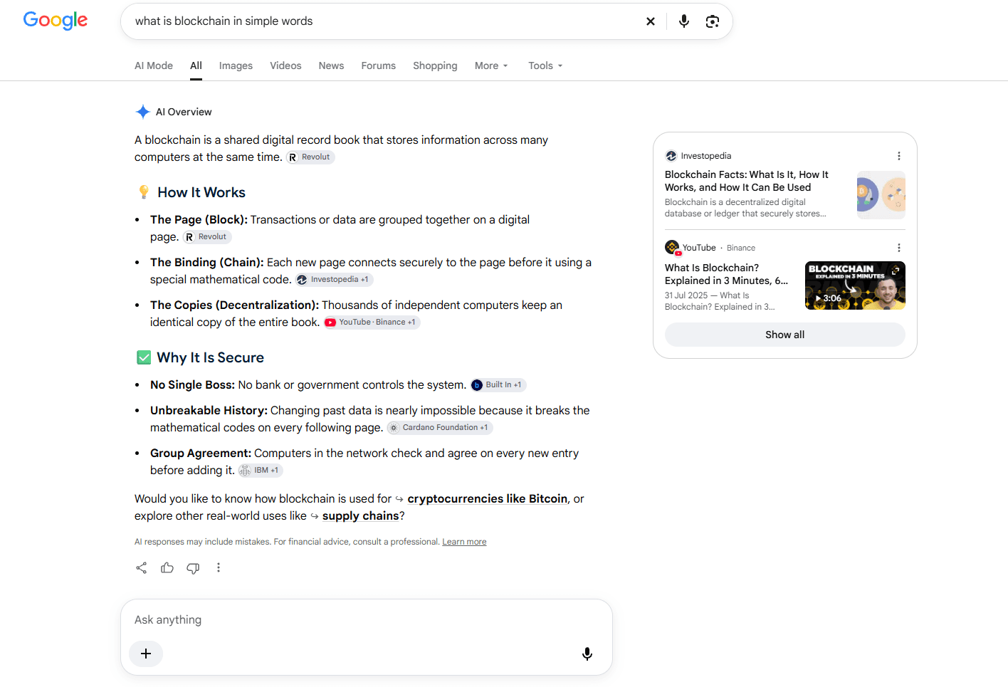 AI Overview in Google SERP Example of an AI Overview in search
