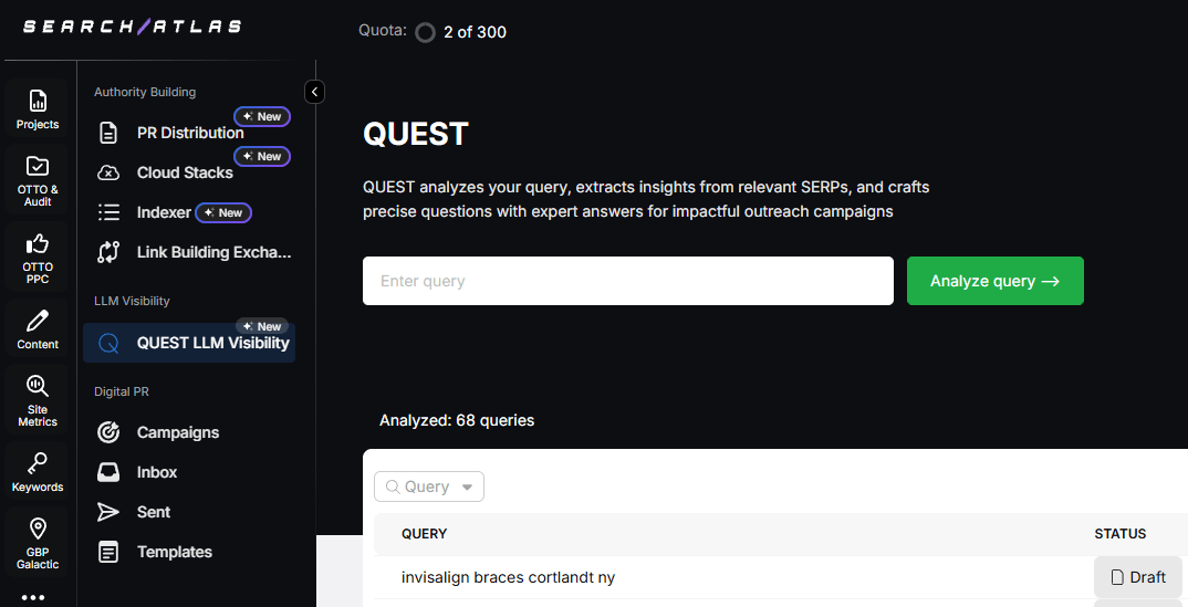 Search Atlas's Quest Tool