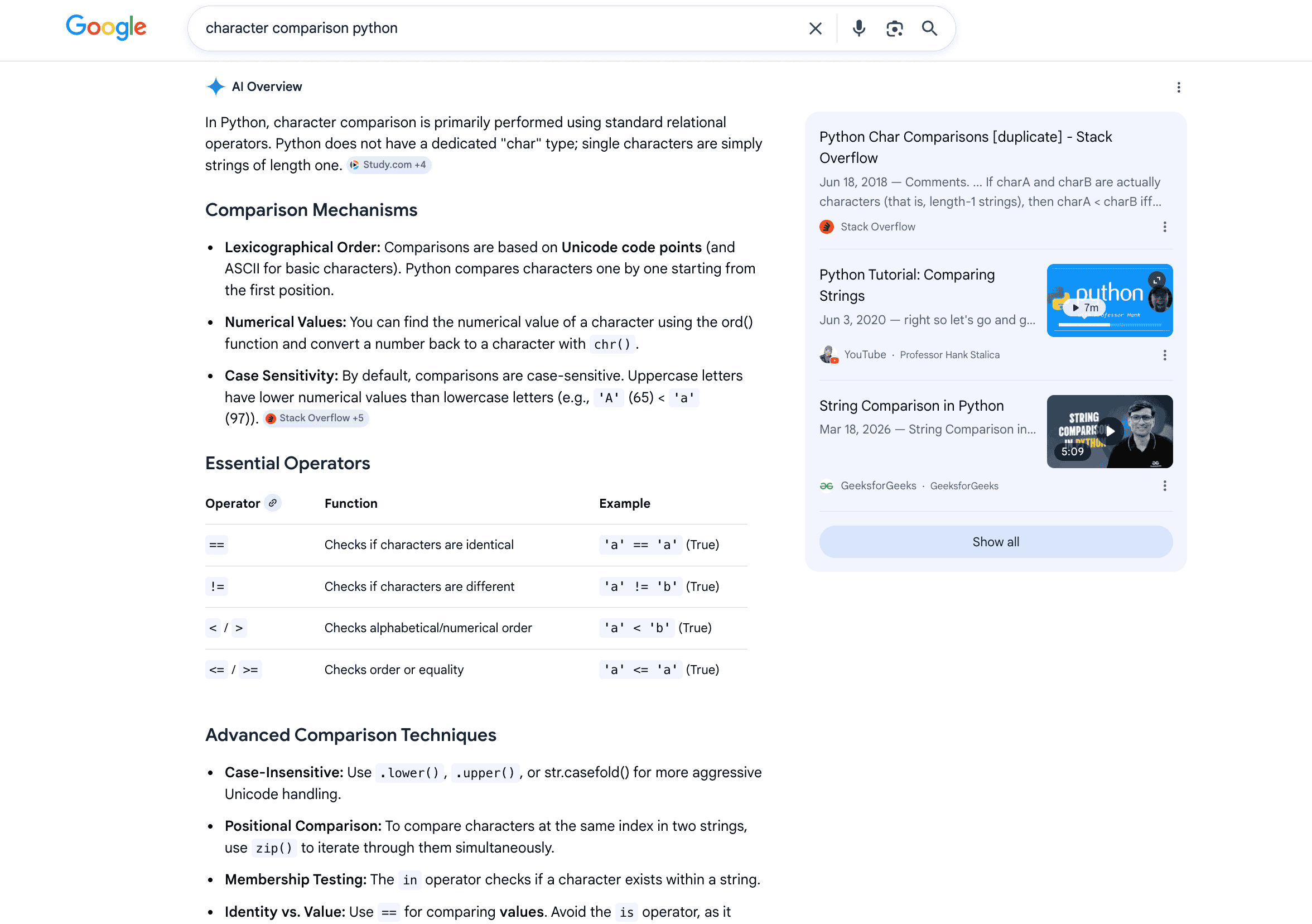 Comparison Content Structure in AI Overviews AI Overviews comparison layout