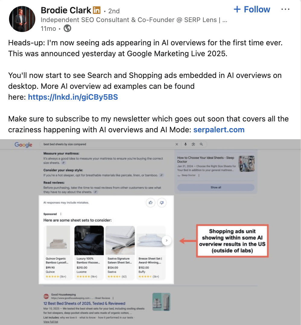 Ads in AI Overviews Brodie Clark on ads in AI Overviews