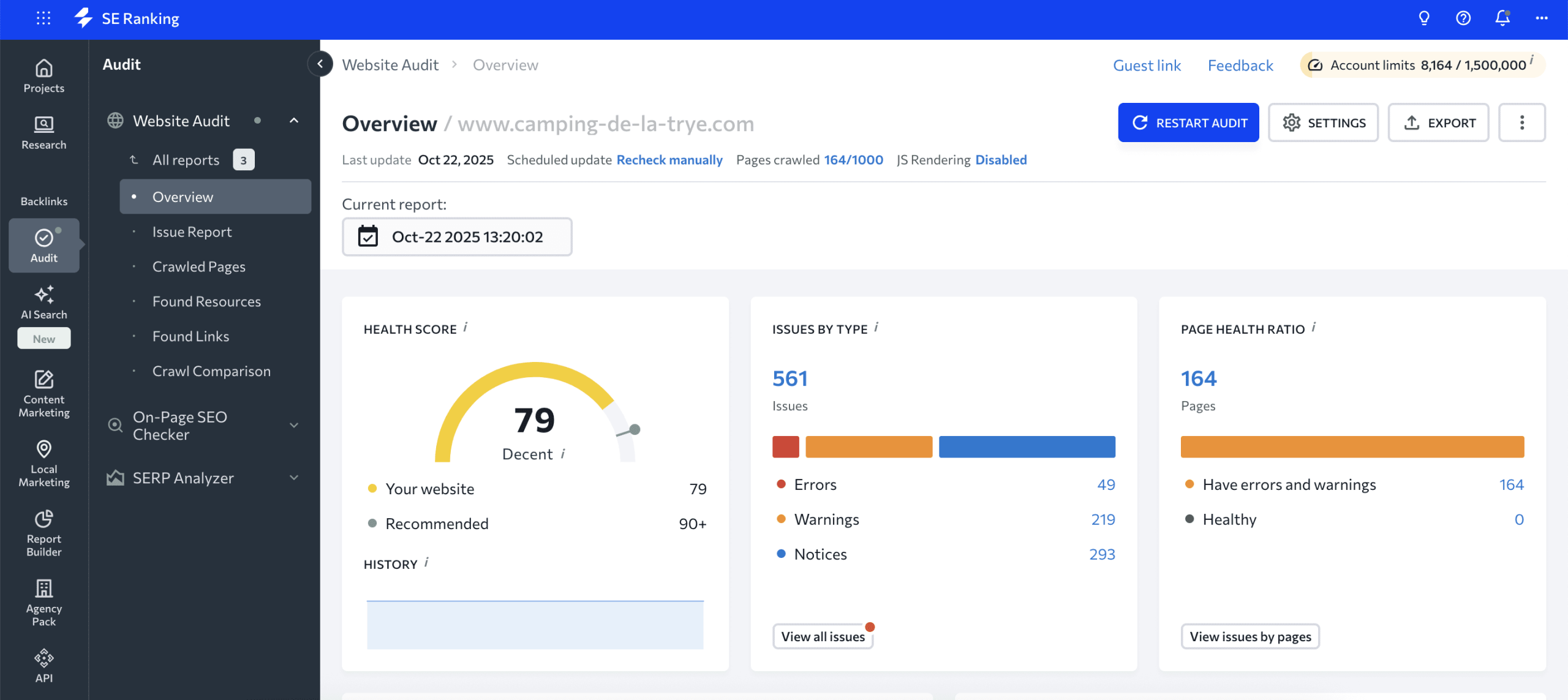 Website audit in SE Ranking SE Ranking's website audit