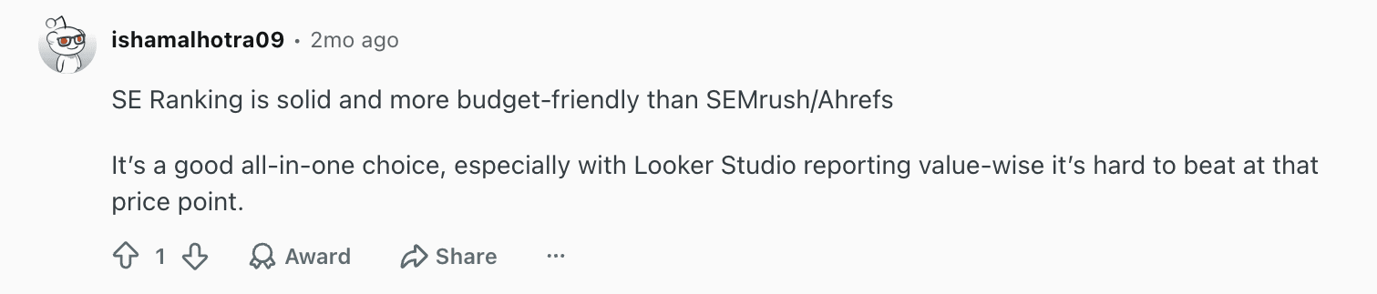 User reviews about SE Ranking on Reddit What users are saying about SE Ranking on Reddit