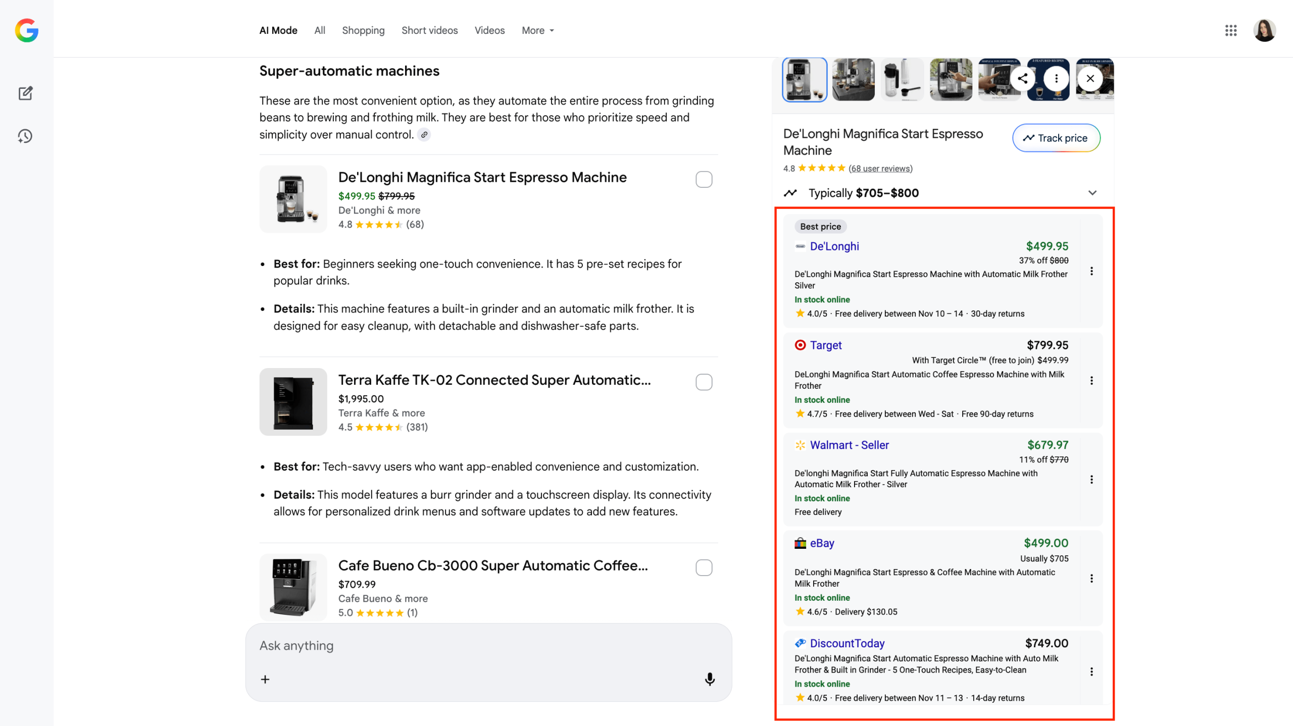 Buying options in AI Mode shopping results Sellers in AI Mode shopping results