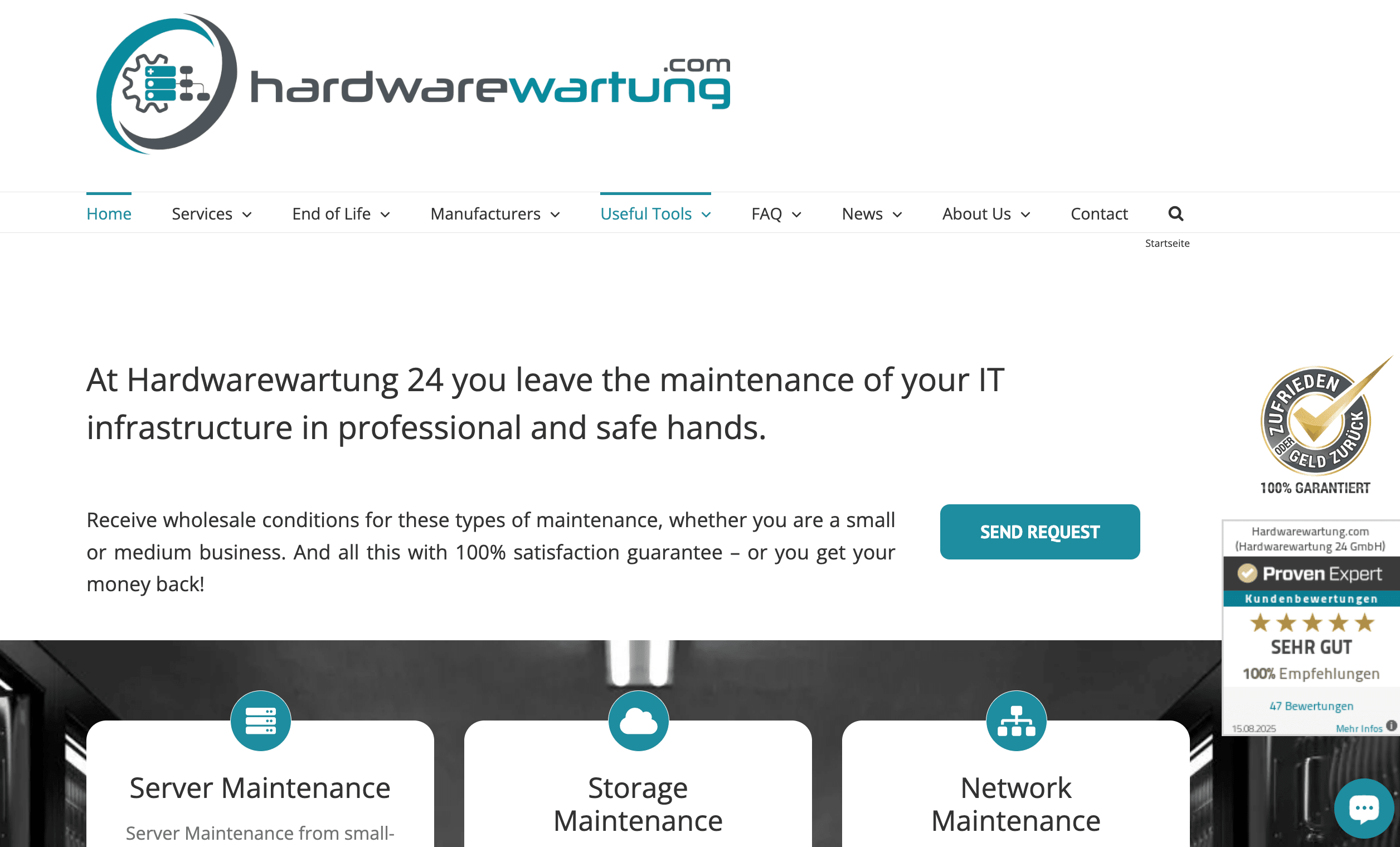 Hardwarewartung 24 company homepage Hardwarewartung 24 homepage