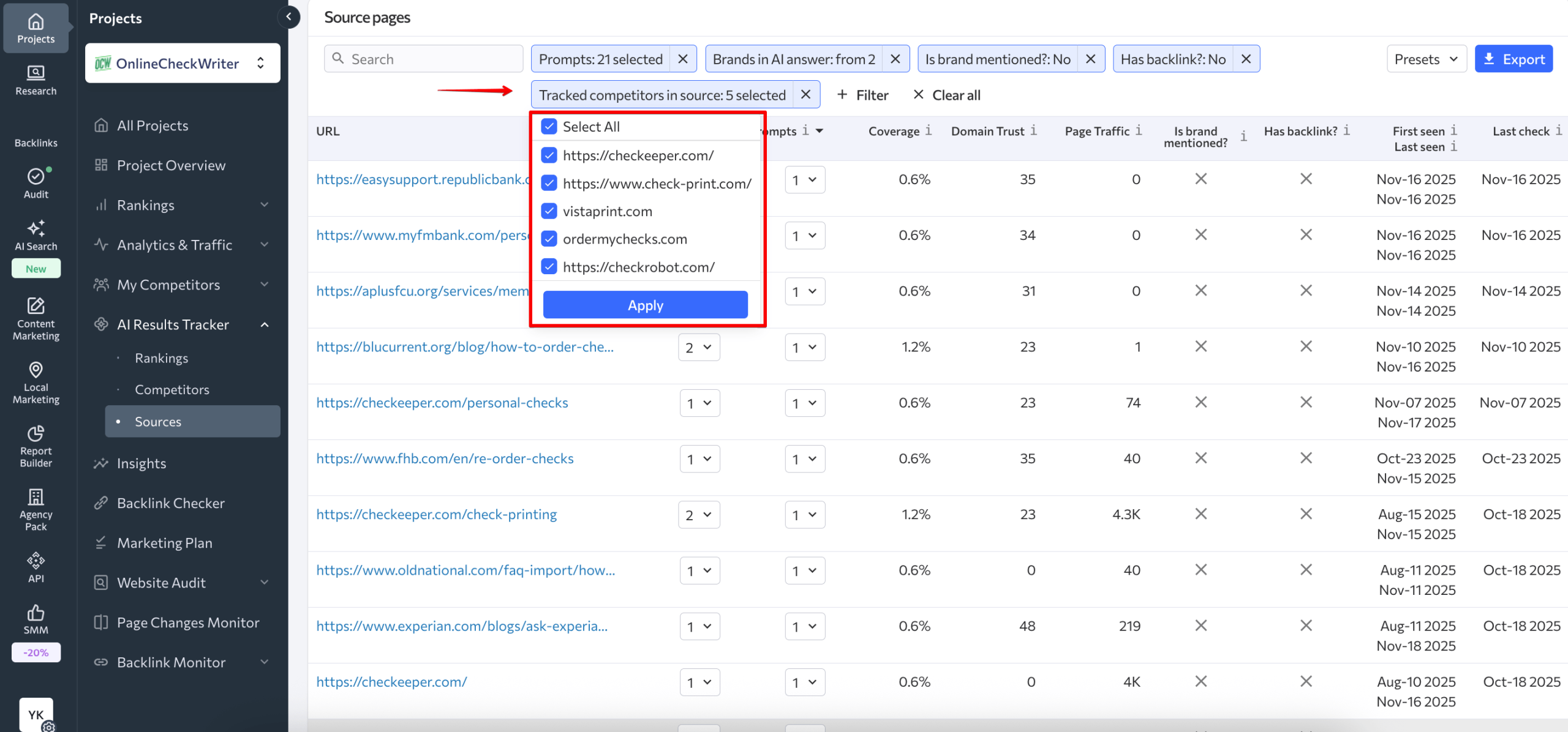 Check out sources that only mention your competitors Use filters to see pages mentioning your competitors
