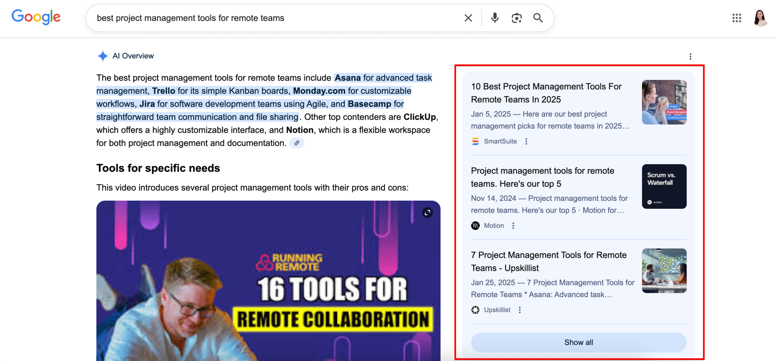 Example of sources in Google AI Overviews Sources in AI Overviews