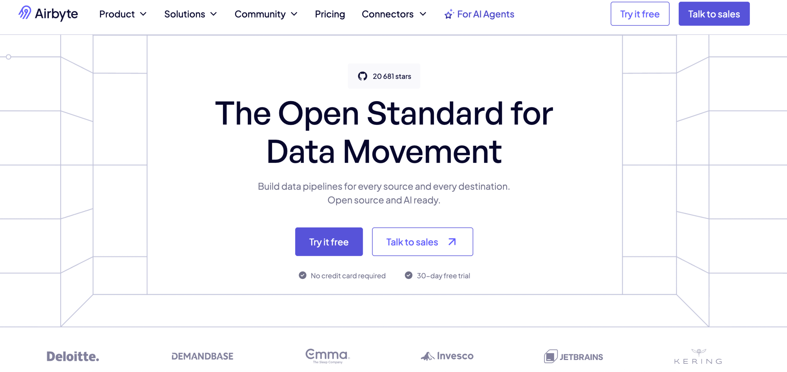 Homepage of Airbyte Airbyte website