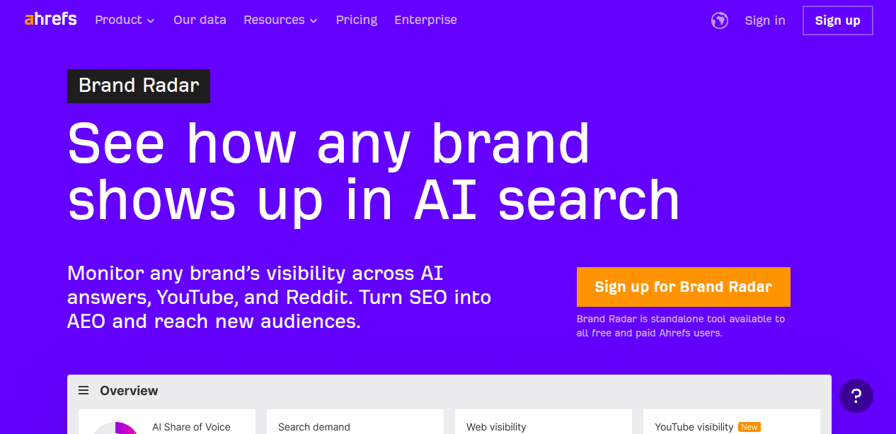 Ahrefs Brand Radar Ahrefs Brand Radar page