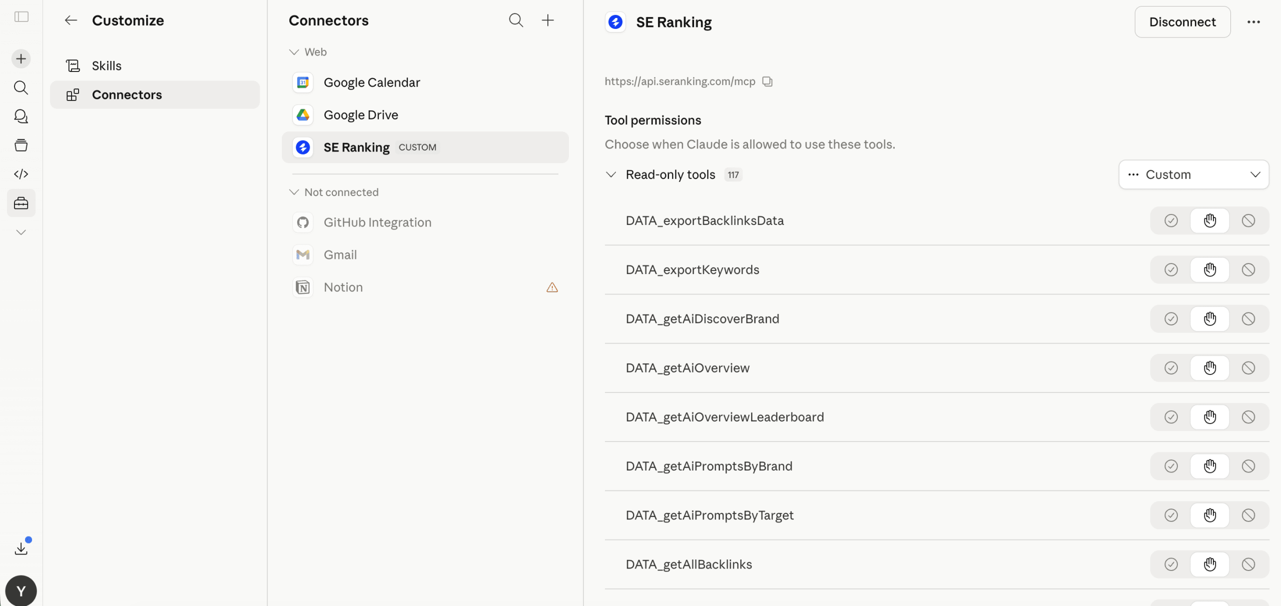 Add SE Ranking to Claude Connectors Claude connectors