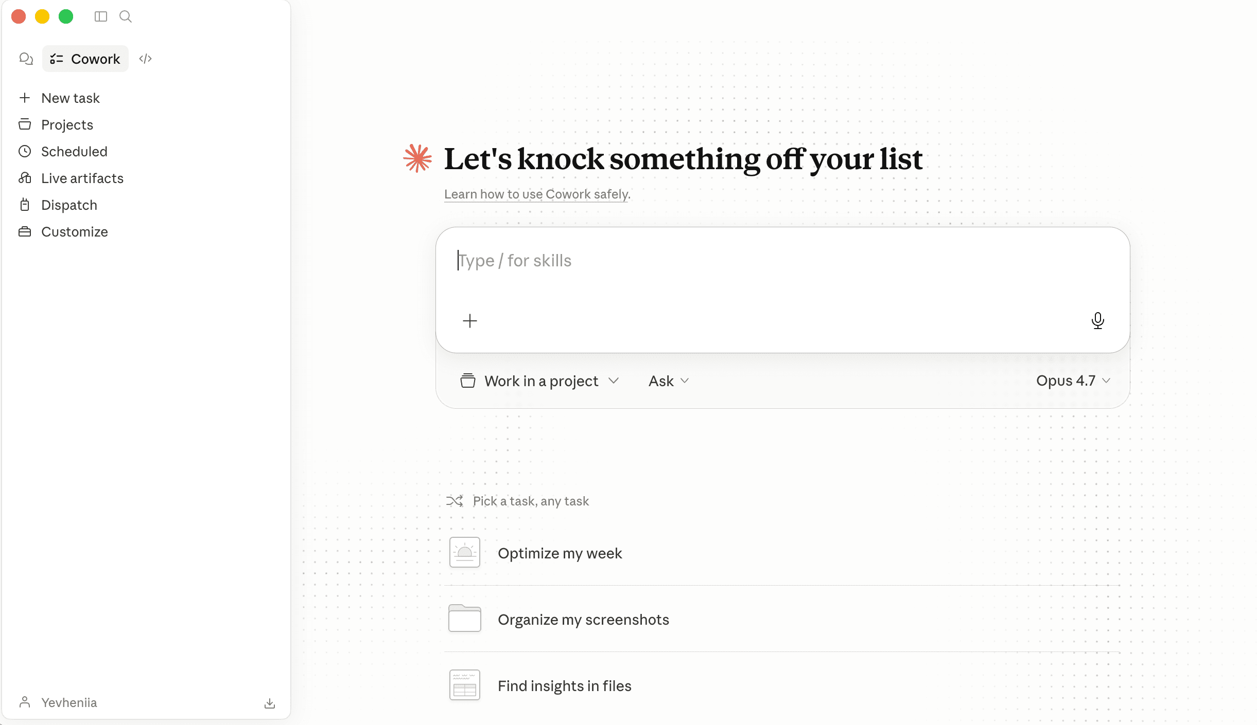 Claude Cowork interface Claude Cowork