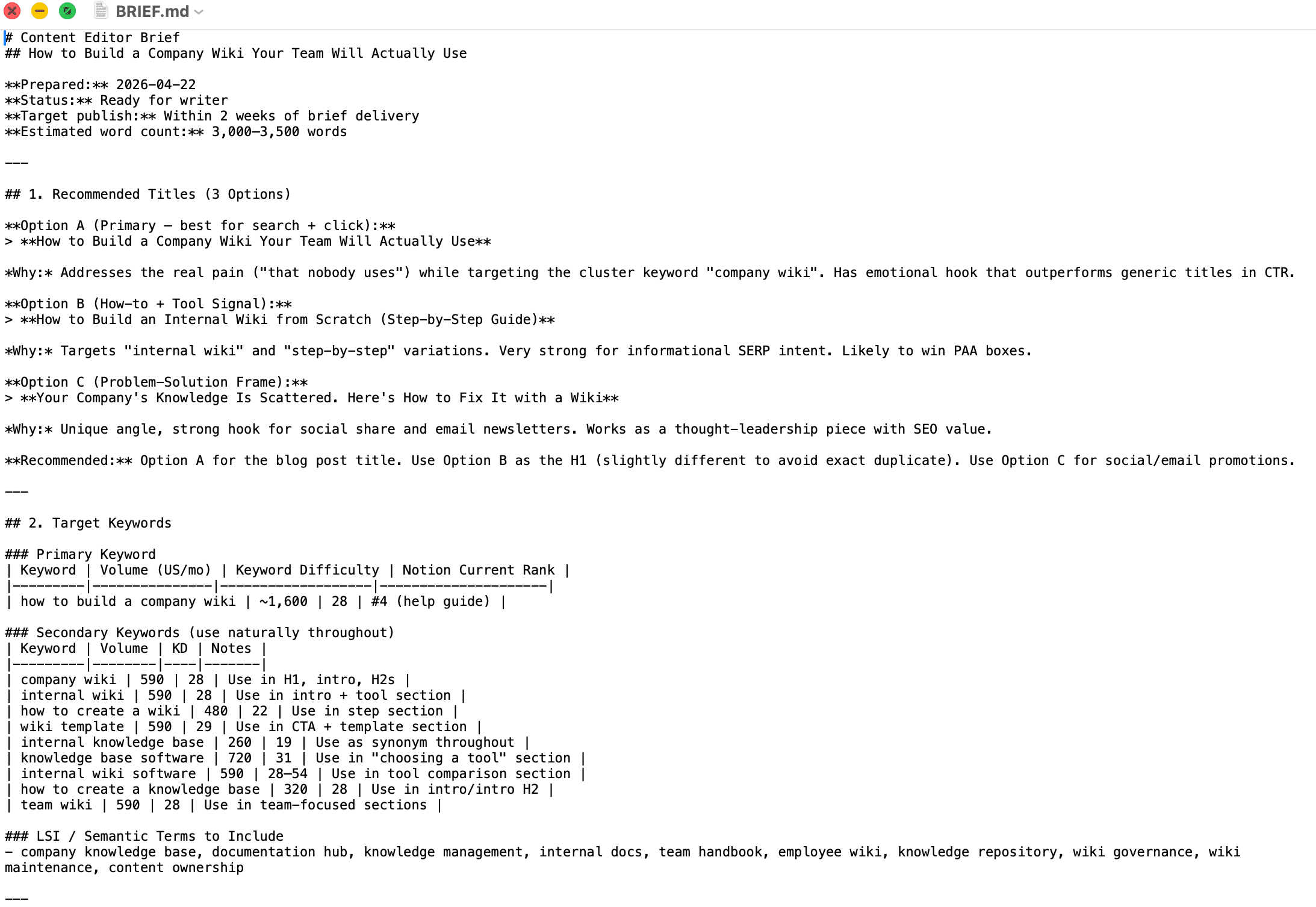 The brief Claude Code build based on SE Ranking's data Claude content brief