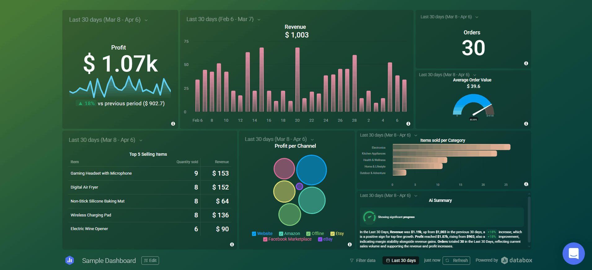 Databox report example Databox's interface